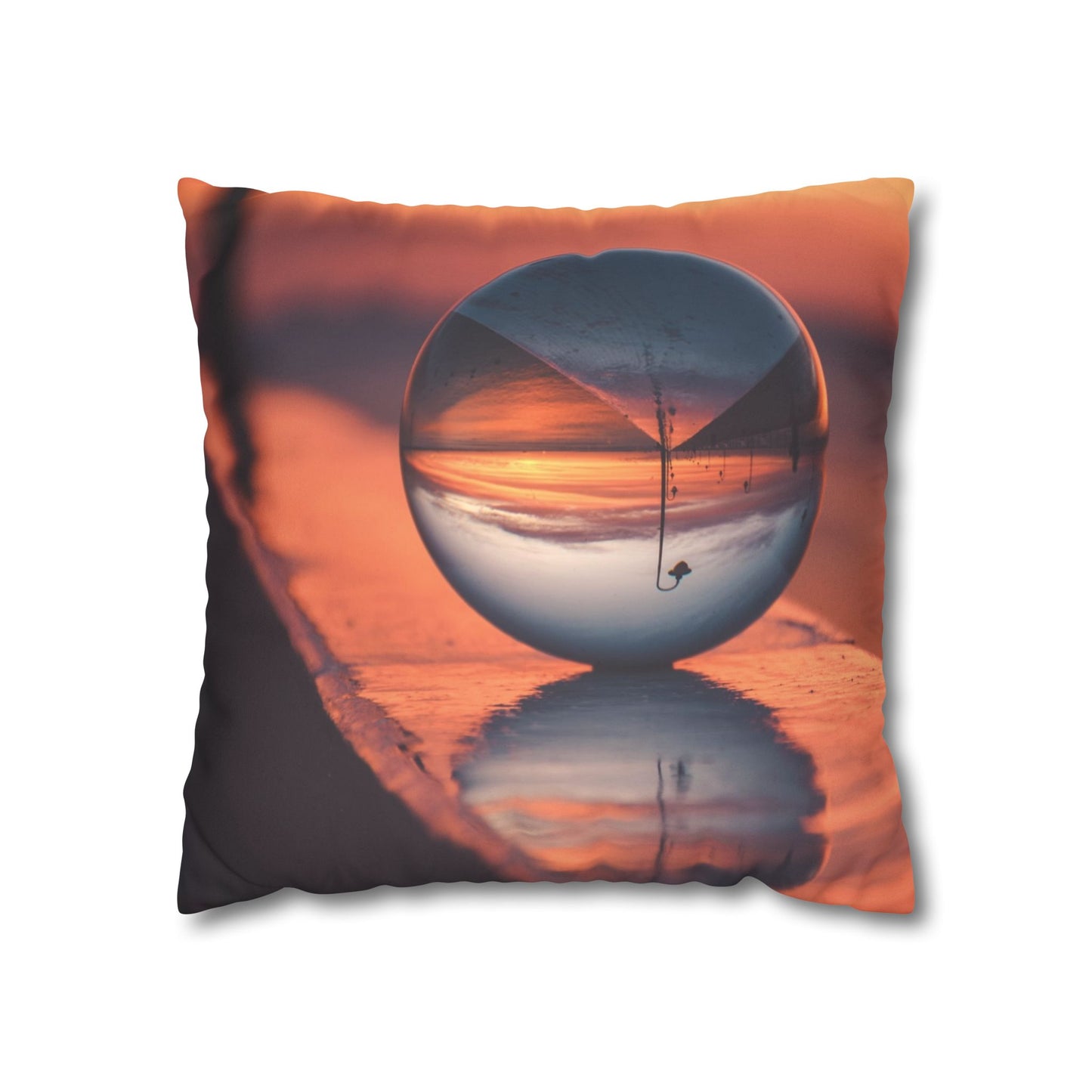 Faux Suede Square Pillowcase - Crystal Ball at Sunset Pier