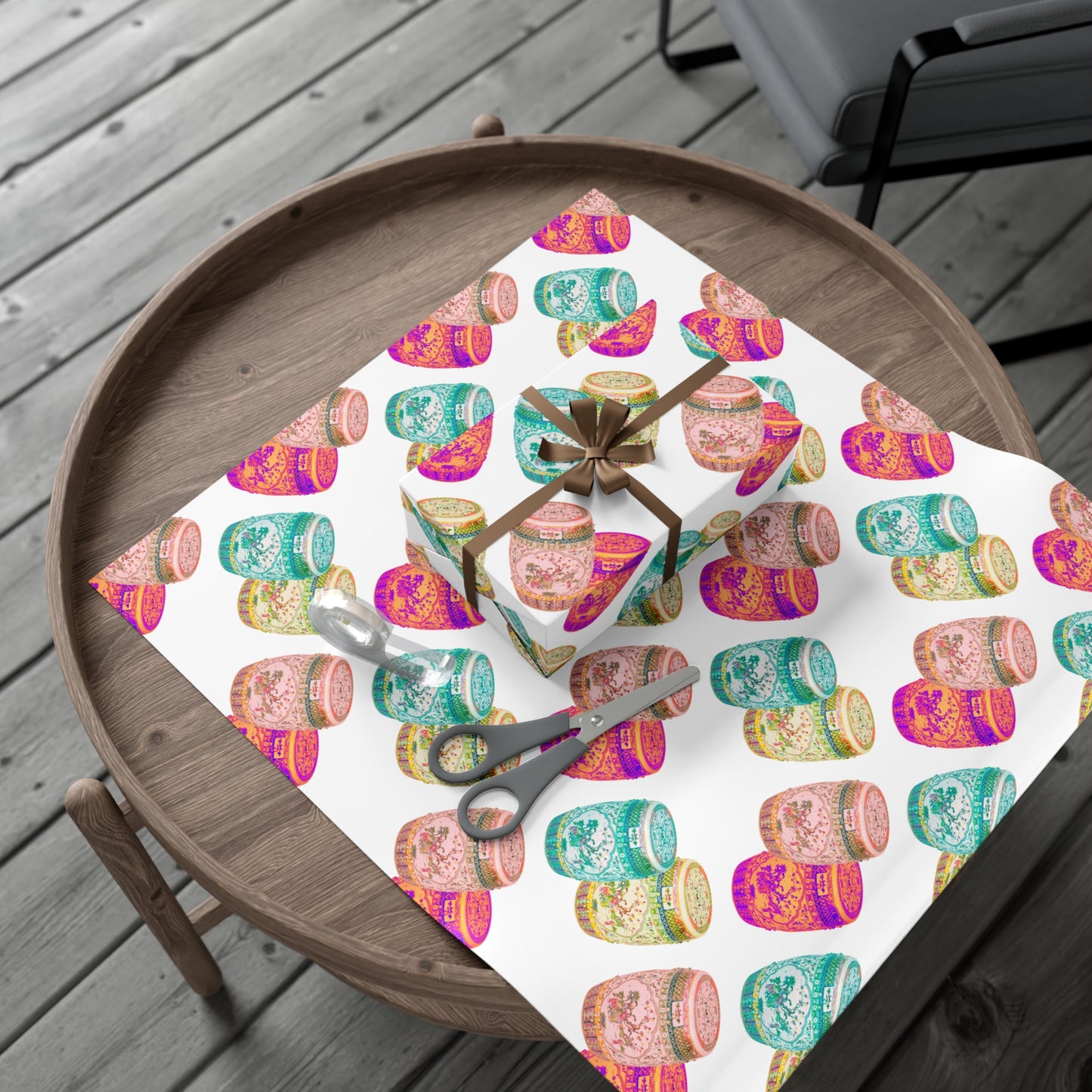 Wrapping Paper - Tropical Gift Wrap for All Occasions / 3 Sizes, 2 Finishes /Pop Art Porcelain Stools, White