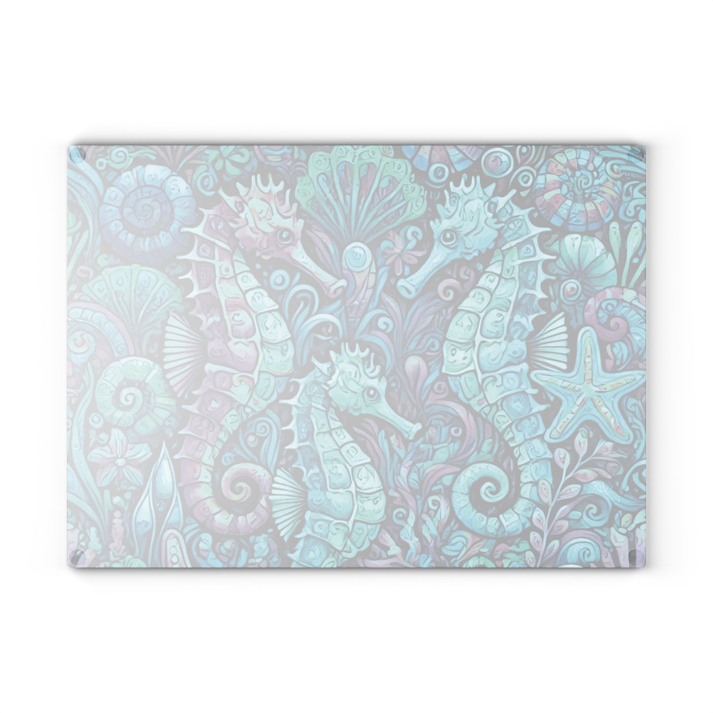 Glass Cutting Board, 2 sizes - Seahorses/Turquoise