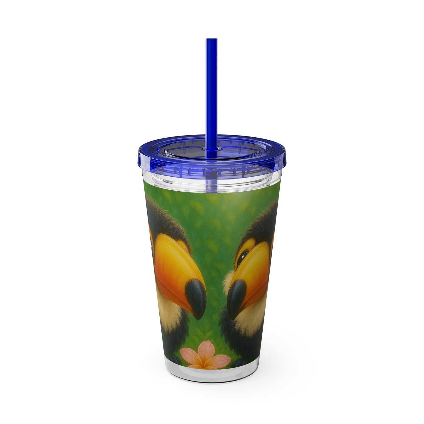 Tropical Tumbler with Straw | 16oz Colorful Travel Cup / Baby Toucans