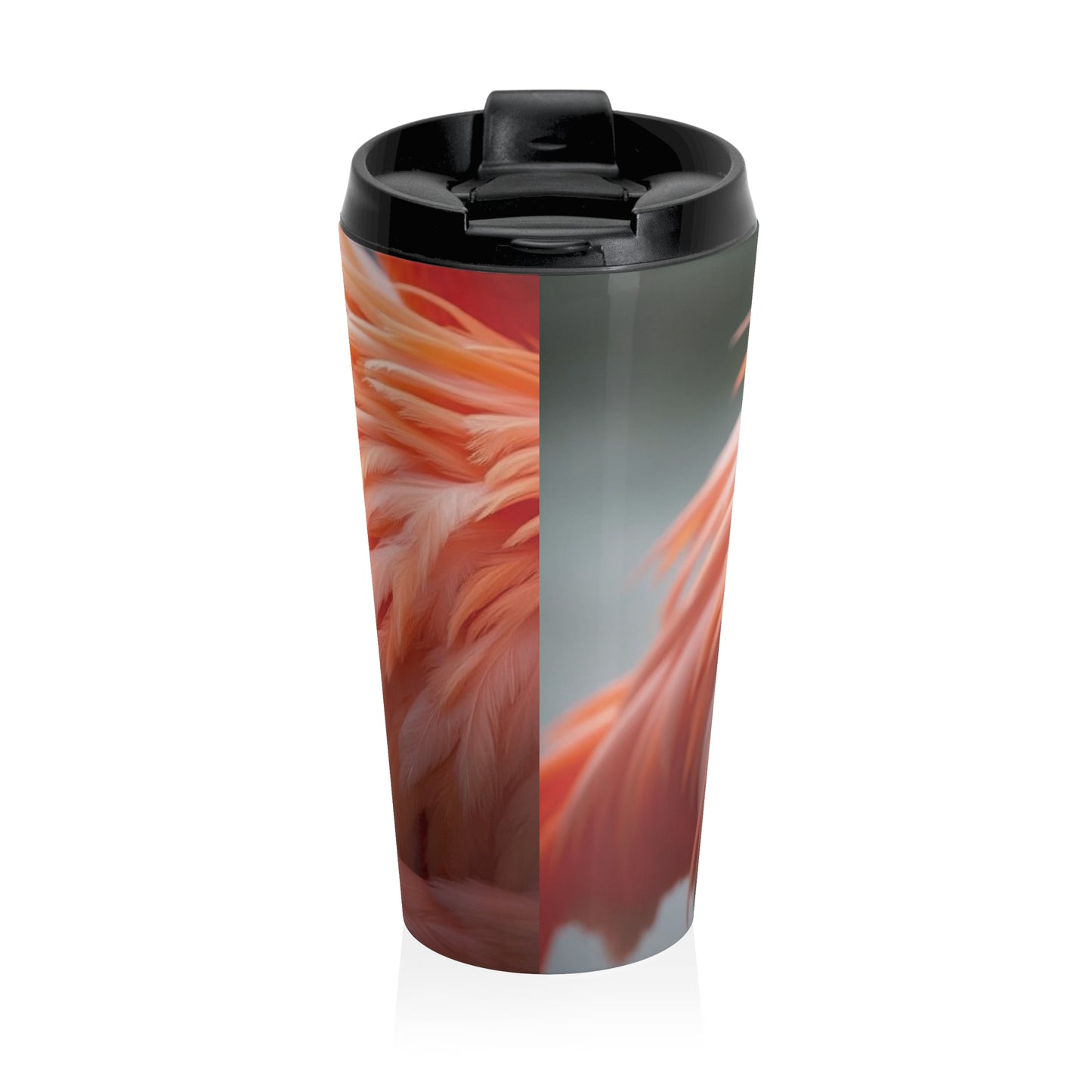 15 oz. Stainless Steel Travel Mug / Real Flamingo Feathers