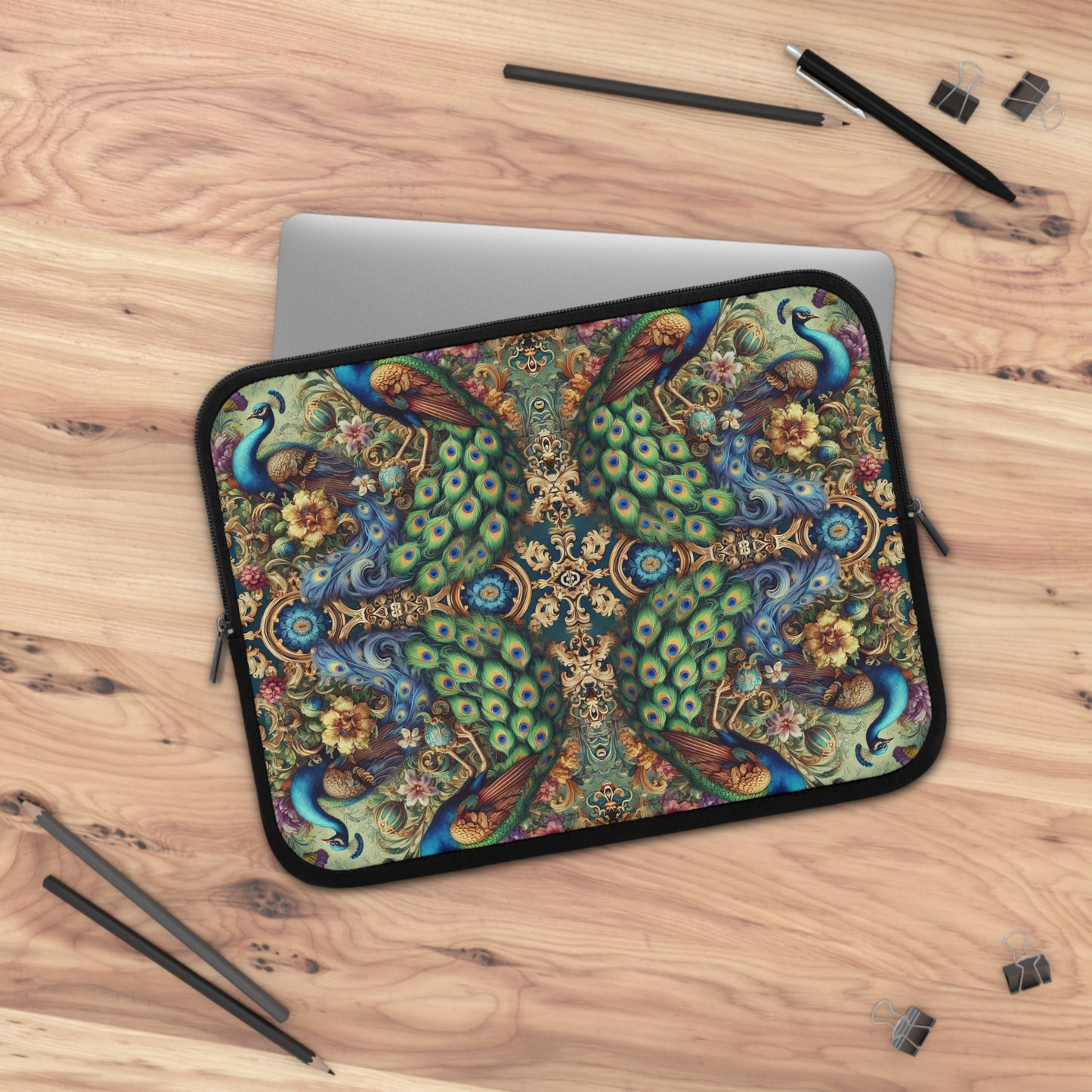 Tropical Laptop Sleeve, 5 Sizes - Perfect for Beach Lovers & Students / Kaleido Peacock Royals