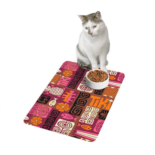 Pet Food Mat (12x18) - Tiki Poster Pink/Orange