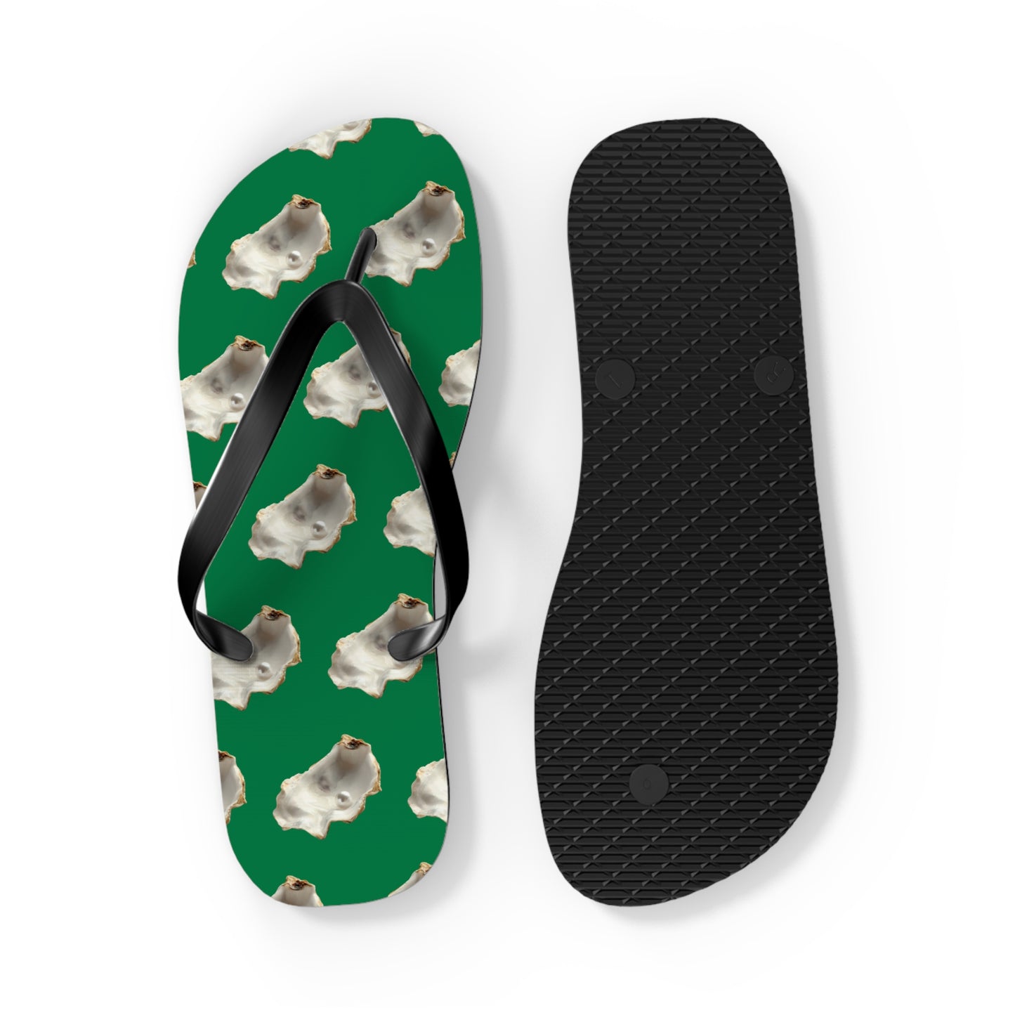 Flip Flops - White Pearl Oyster, dark green