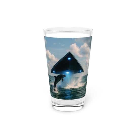 Pint Glass, 16oz - UFO and Dolphin