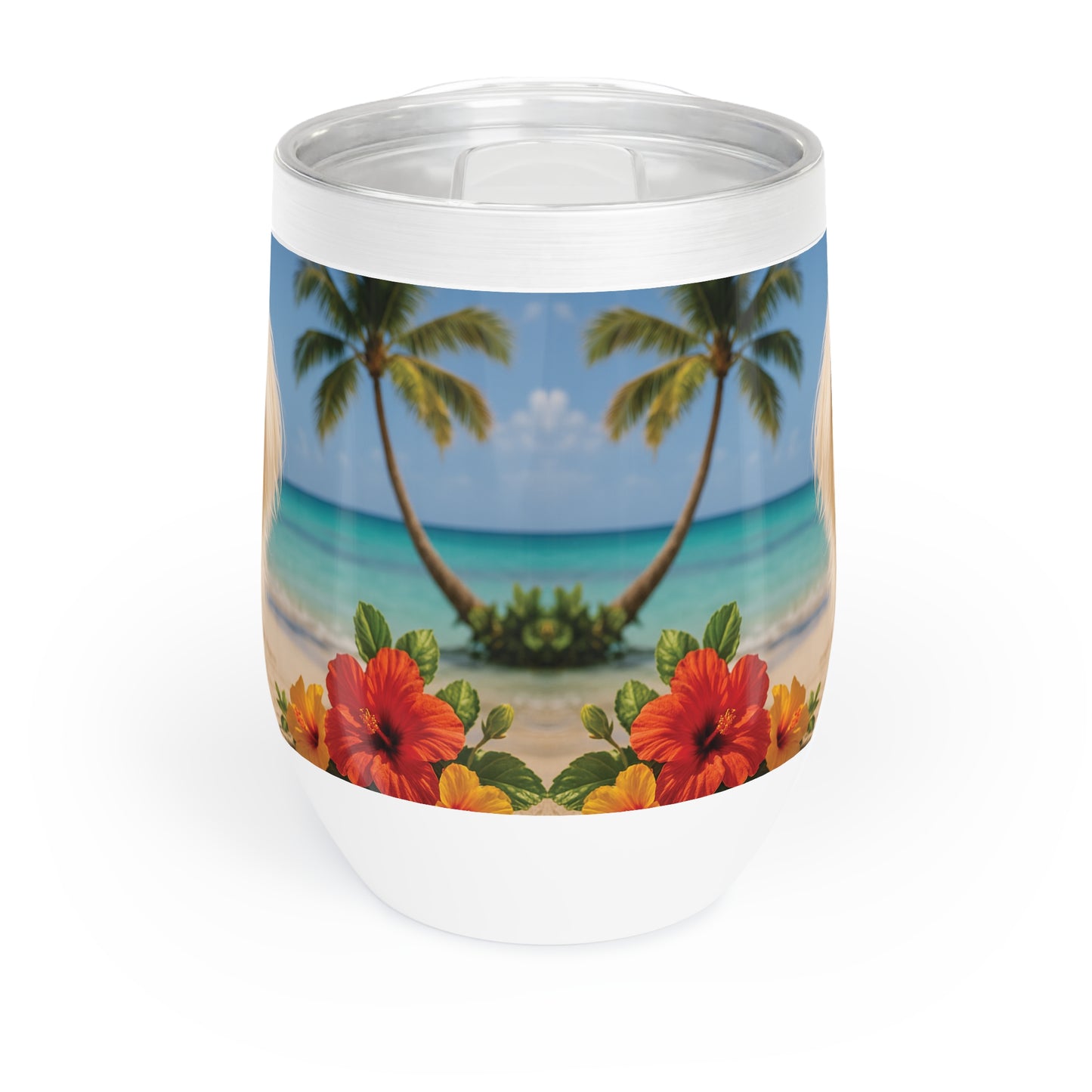 Chill Wine Tumbler with Puppy Ariel at the Beach