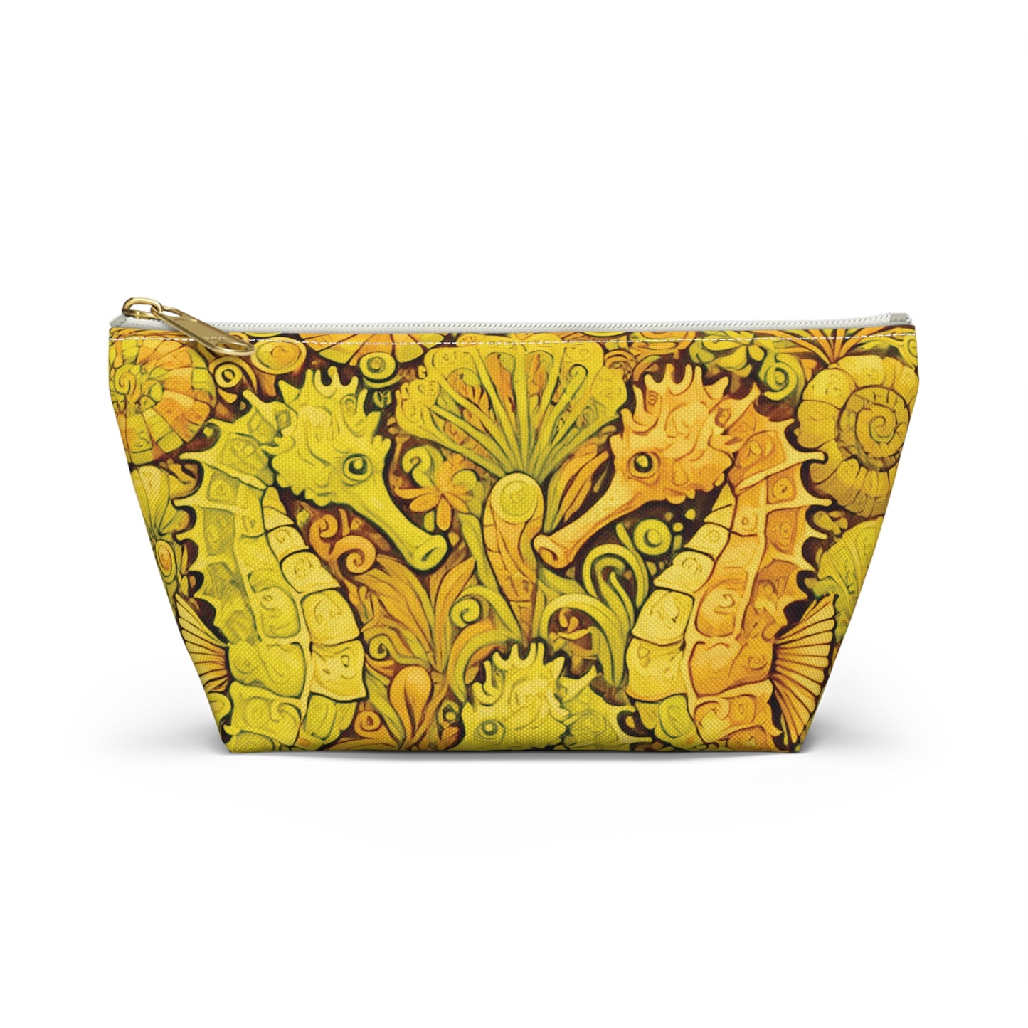 Tropical Accessory Pouch, 2 sizes | Makeup Bag | Perfect for Travel & Everyday Use / Seahorse Trio, Yellow