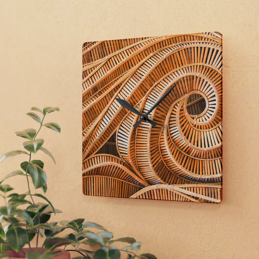 Acrylic Wall Clock, Natural Bamboo Spiral