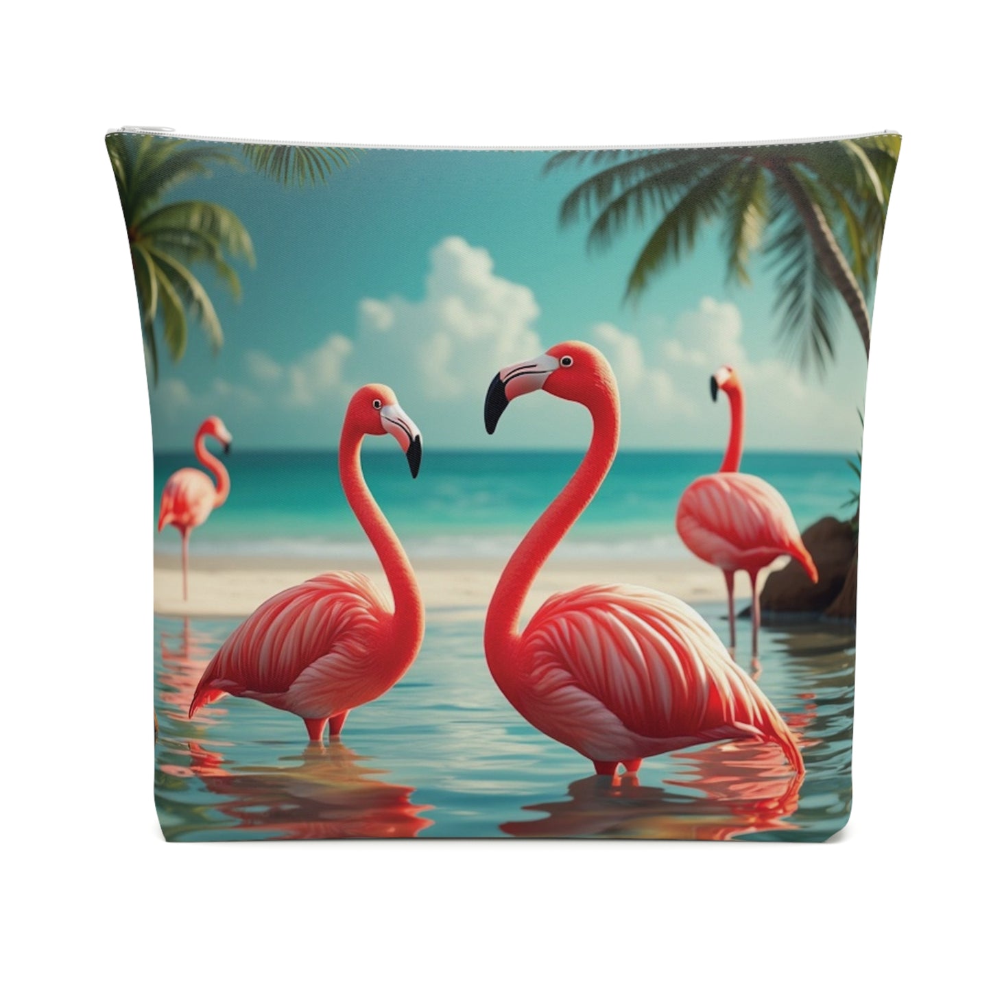 Tropical Cotton Cosmetic Bag, Makeup Pouch, 5 Sizes / Flamingo Morning Dip