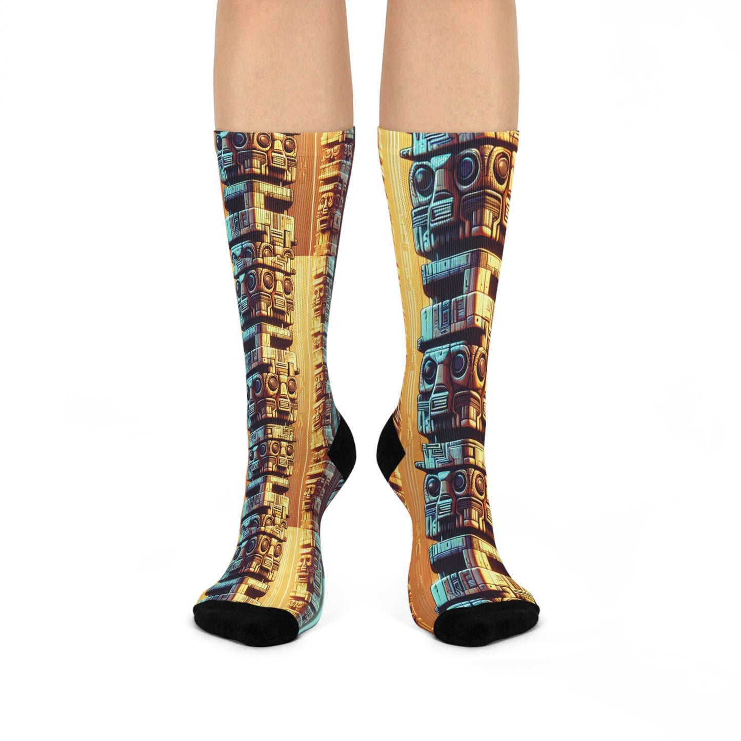 Cushioned Crew Socks - Techno Tiki Totems
