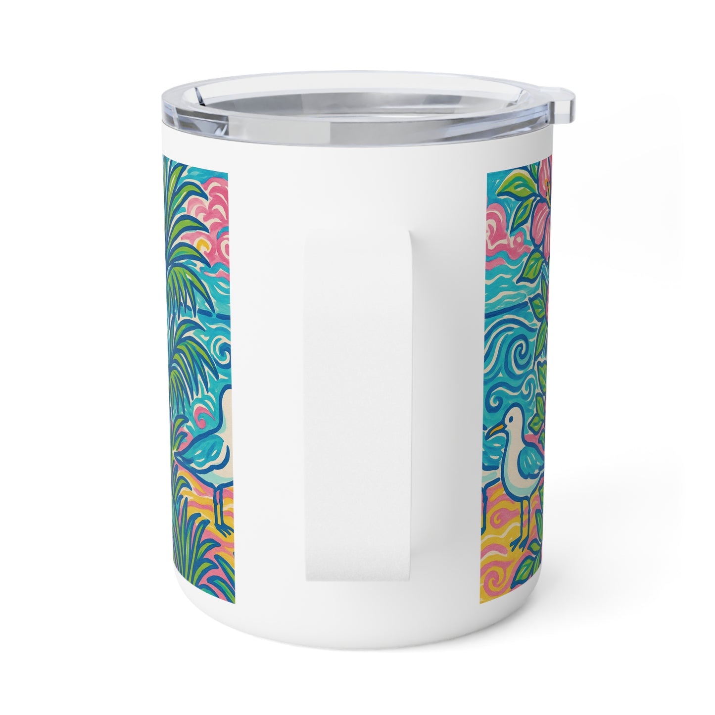 Tropical Insulated Coffee Mug, 10oz / Seagulls on the Beach