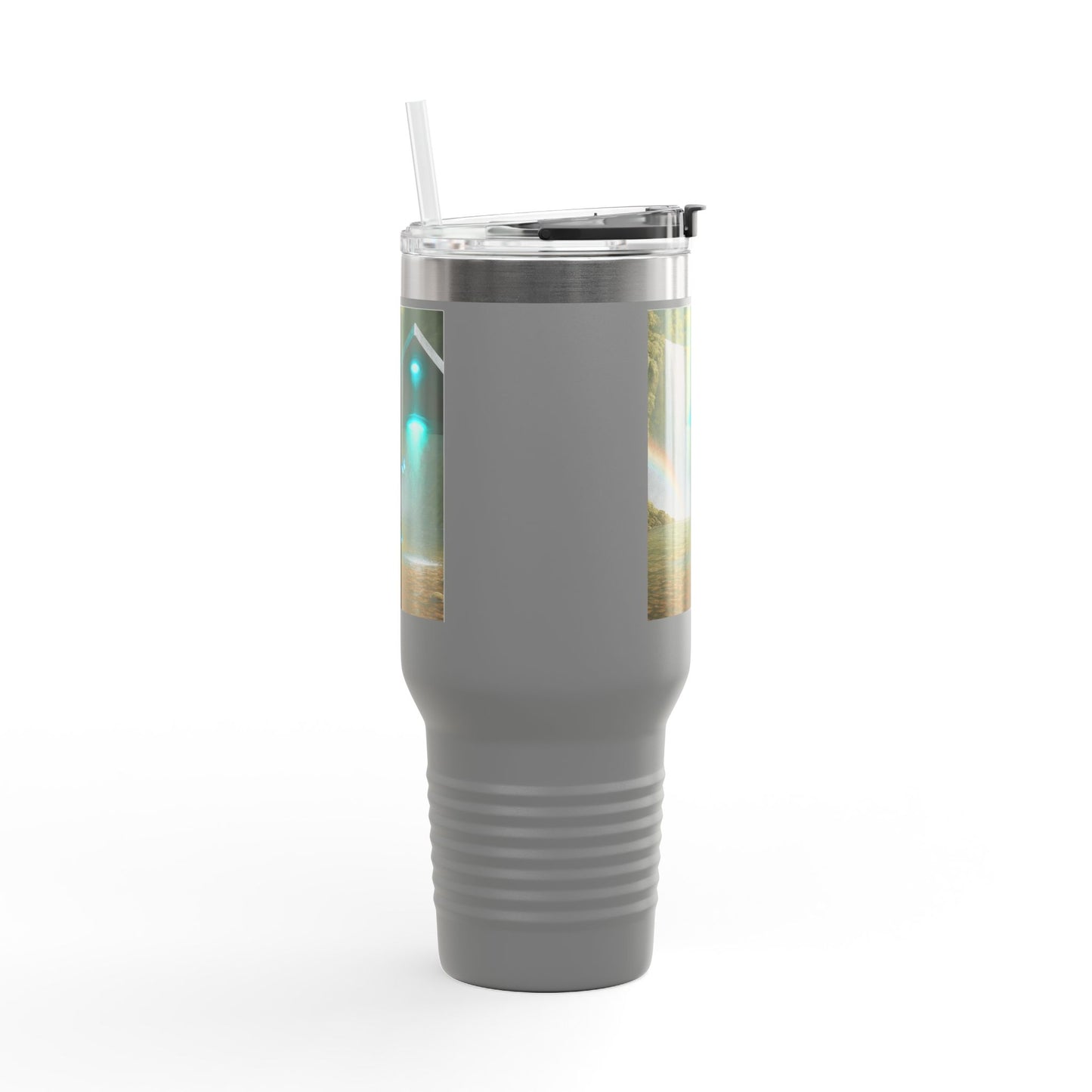 Insulated Travel Mug, 40oz / UFO and Waterfall in Rainforest