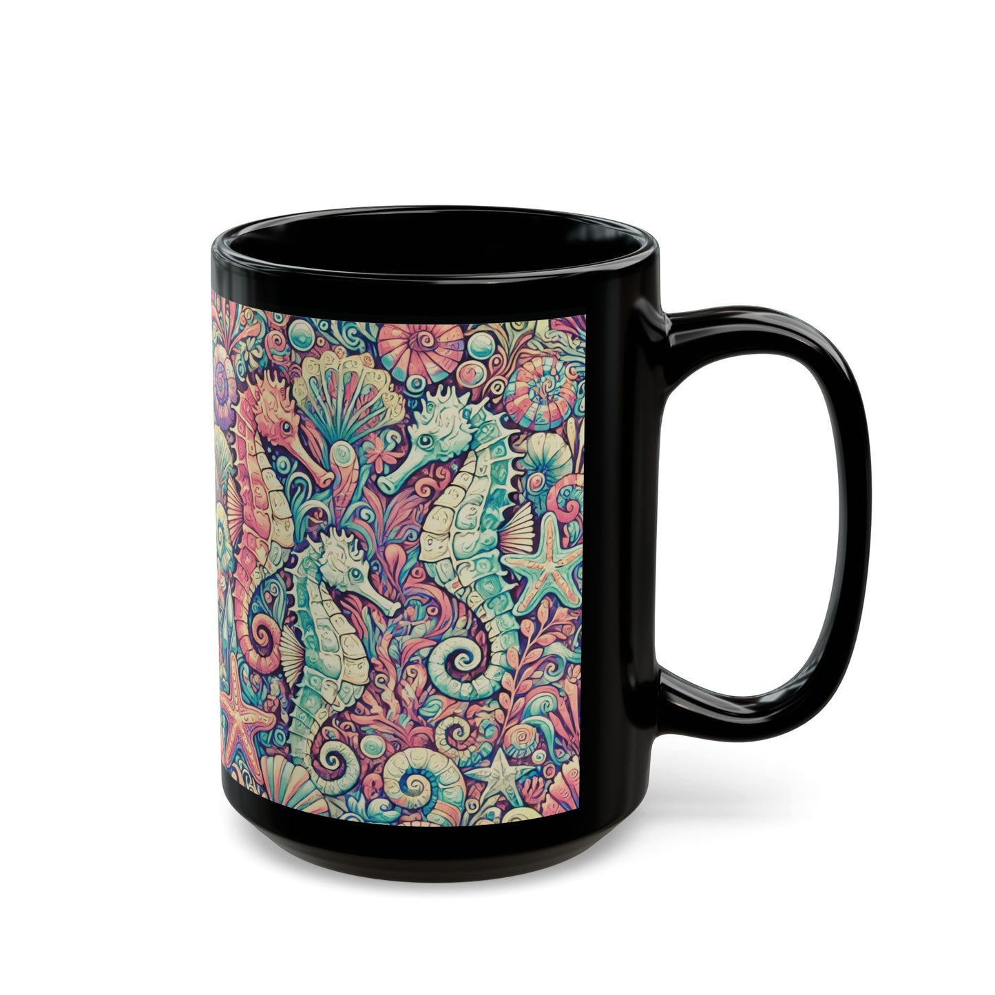 Black Coffee Mug - Seahorse Trio, Retro