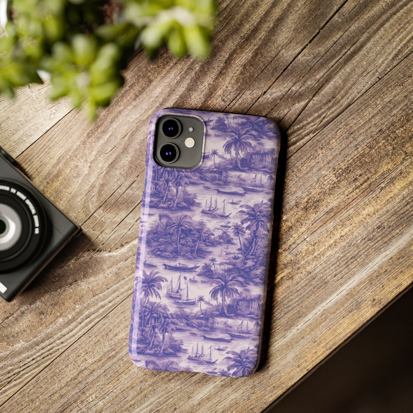 Slim Phone Cases - Tropical Toile #1, purple