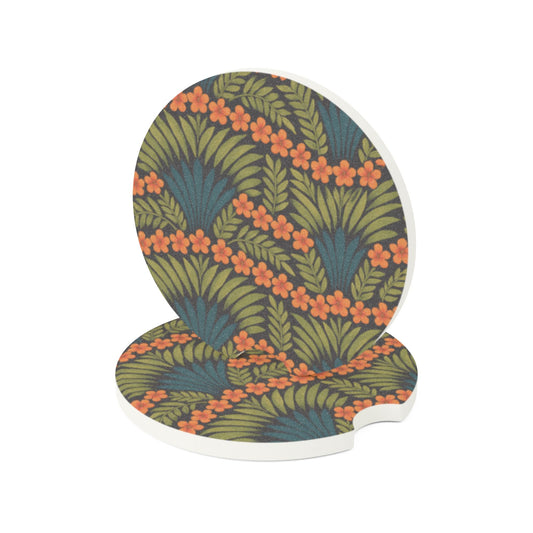 Soapstone Car Coaster - Hibiscus Fan Dance, Orange