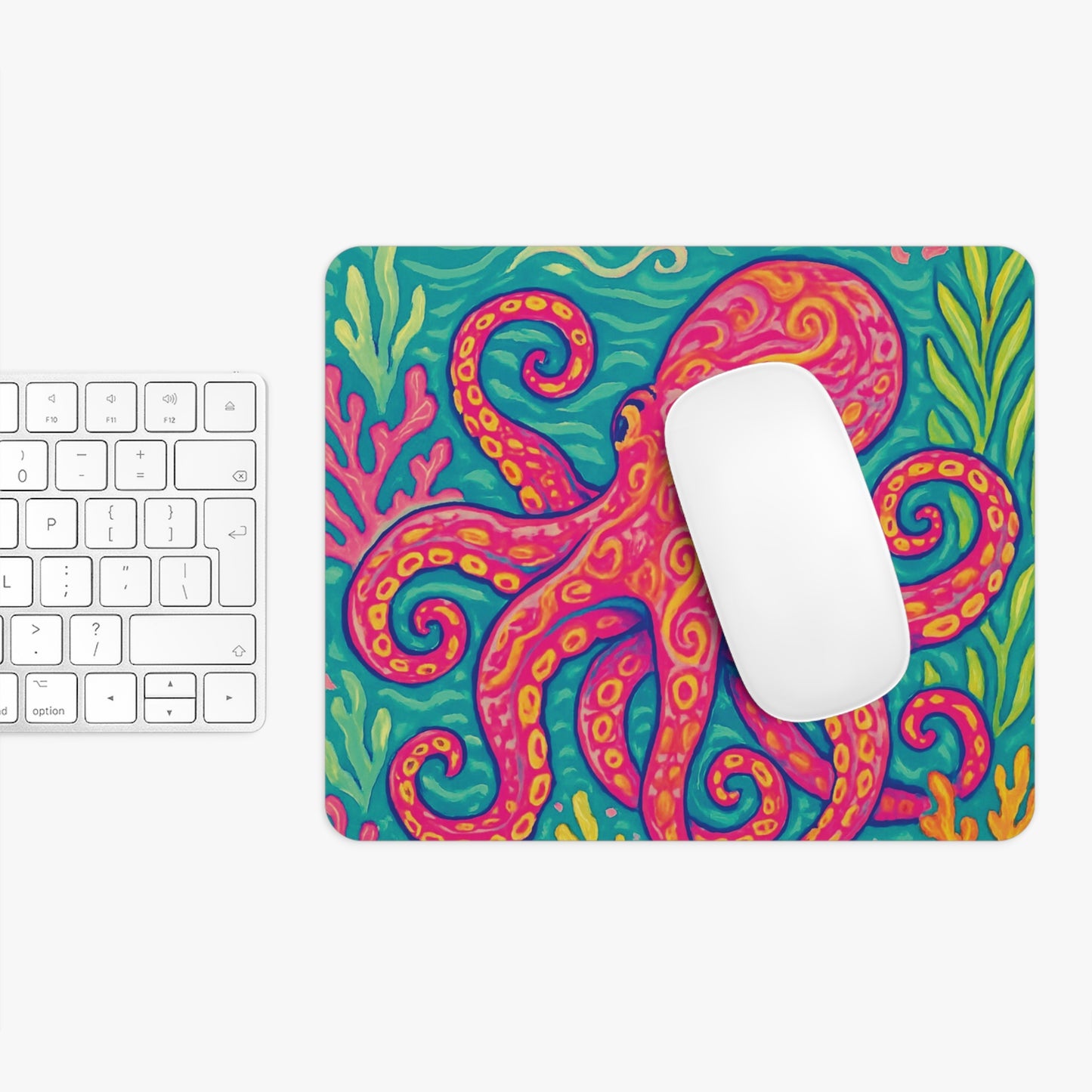 Copy of Tropical Mouse Pad, 2 Shapes - Beach Vibes for Home Office & Gamer / Octopus Kraken Joe, Red