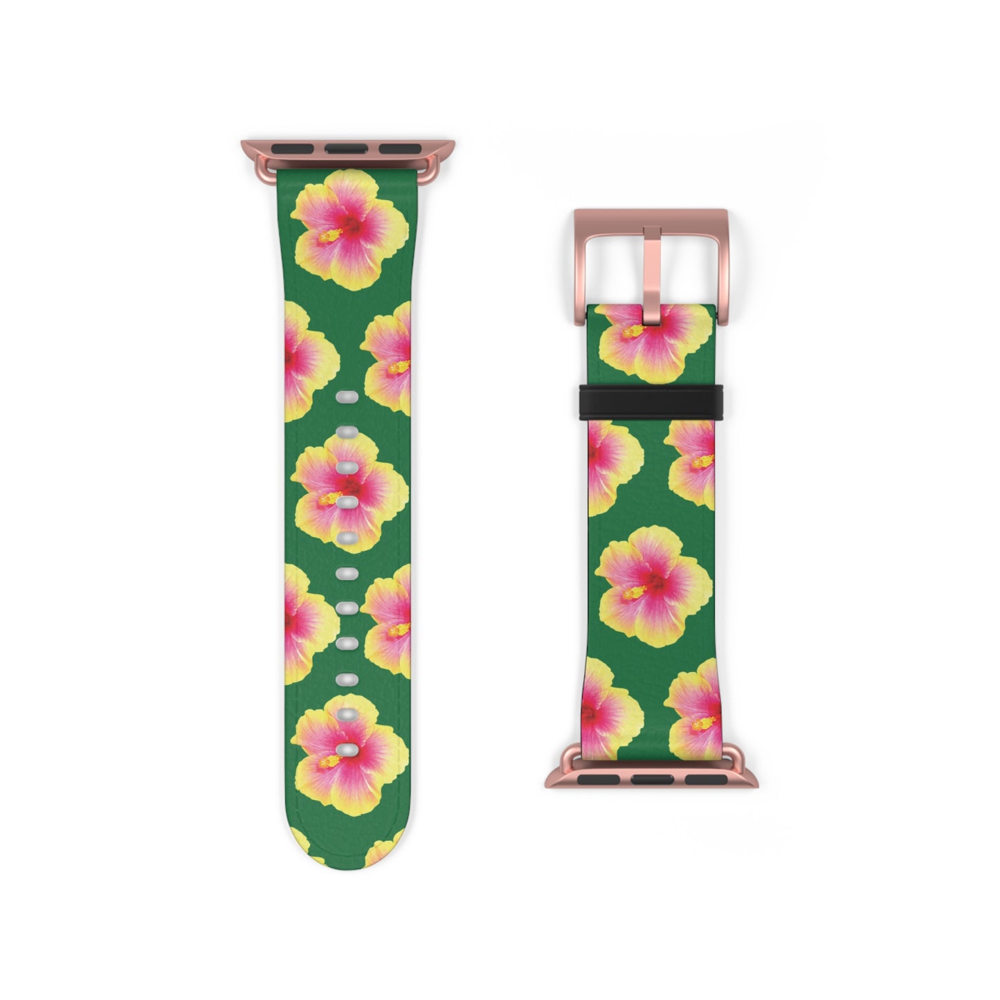 Apple Watch Band - REAL Yellow/Orange Hibiscus Flower, Dark Green