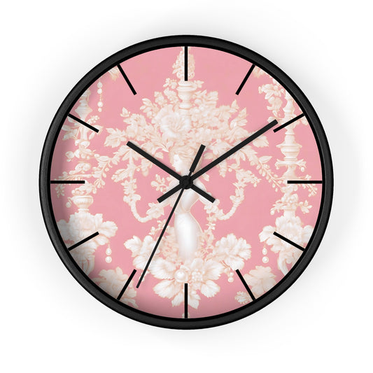 Wall Clock, Pearl Lady Toile / Hibiscus Pink, Hands/Base Variants