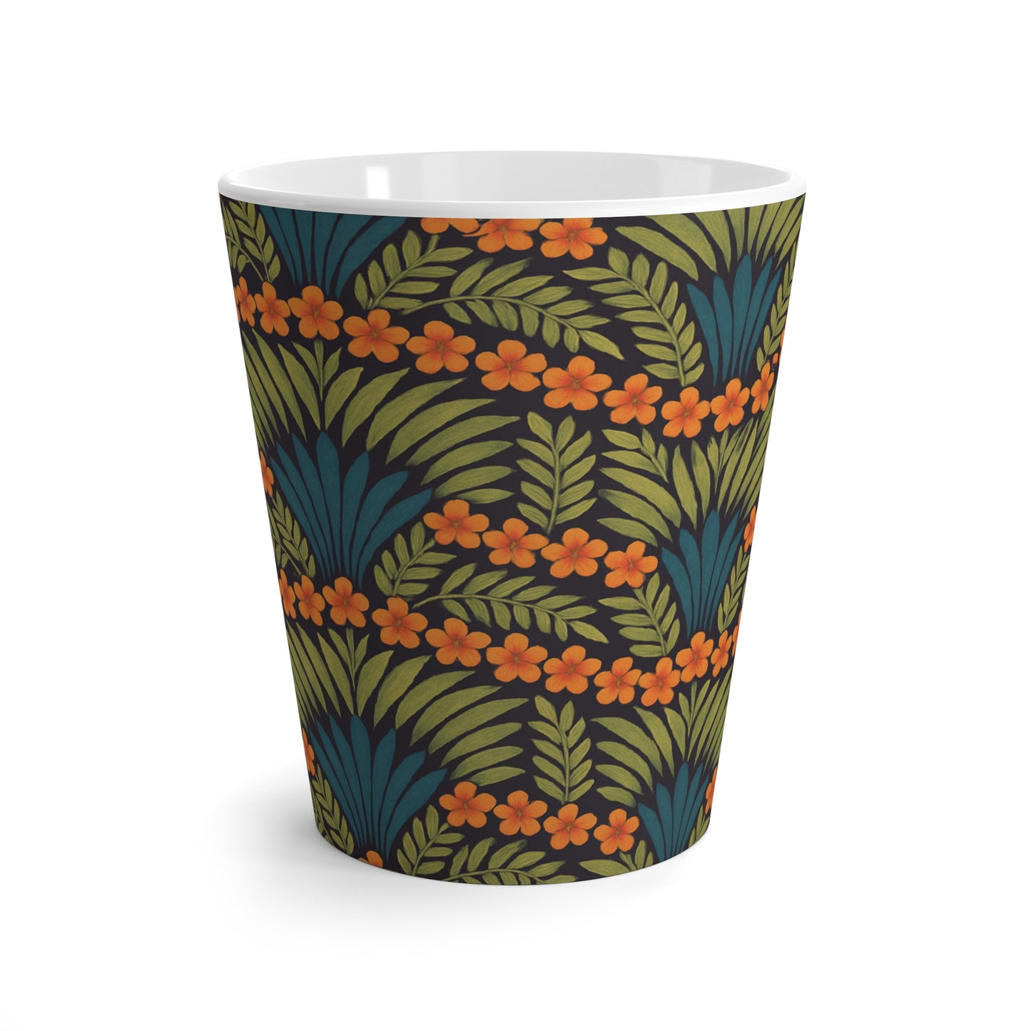 Latte White Mug - Hibiscus Fan Dance, Orange