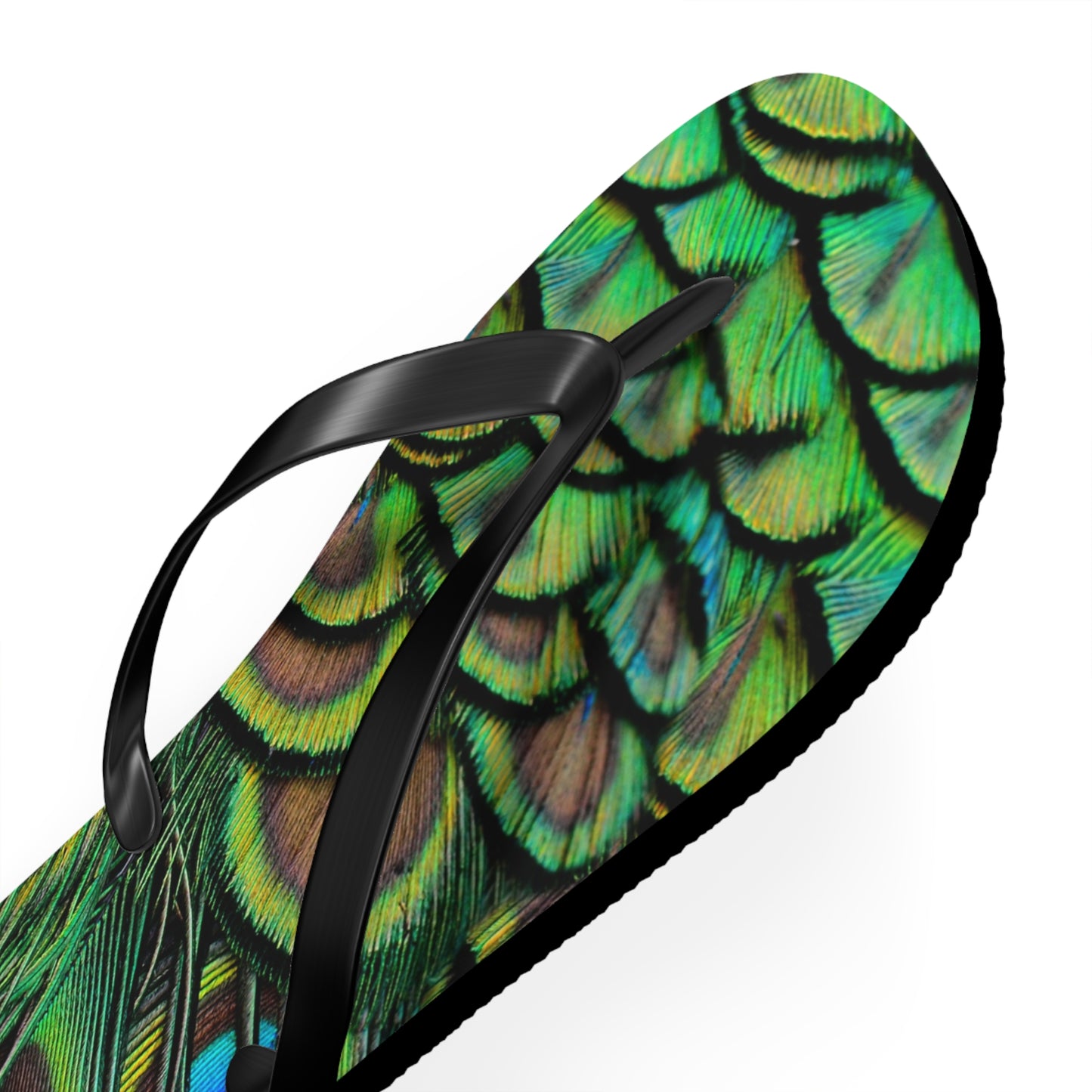 Flip Flops - Brilliant Green Peacock Feathers