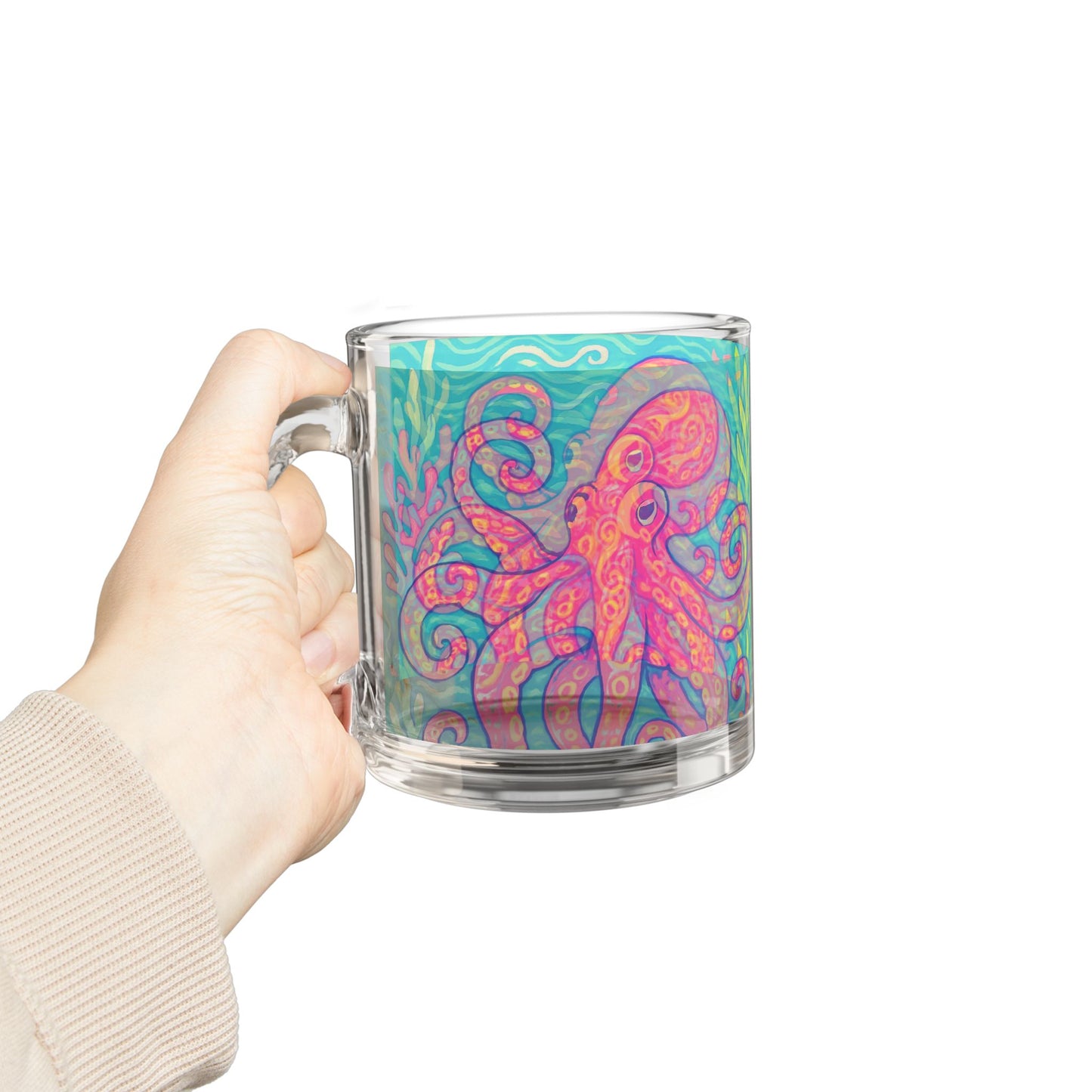 Tropical Glass Mug - 10oz Coffee Cup / Red Kraken Joe