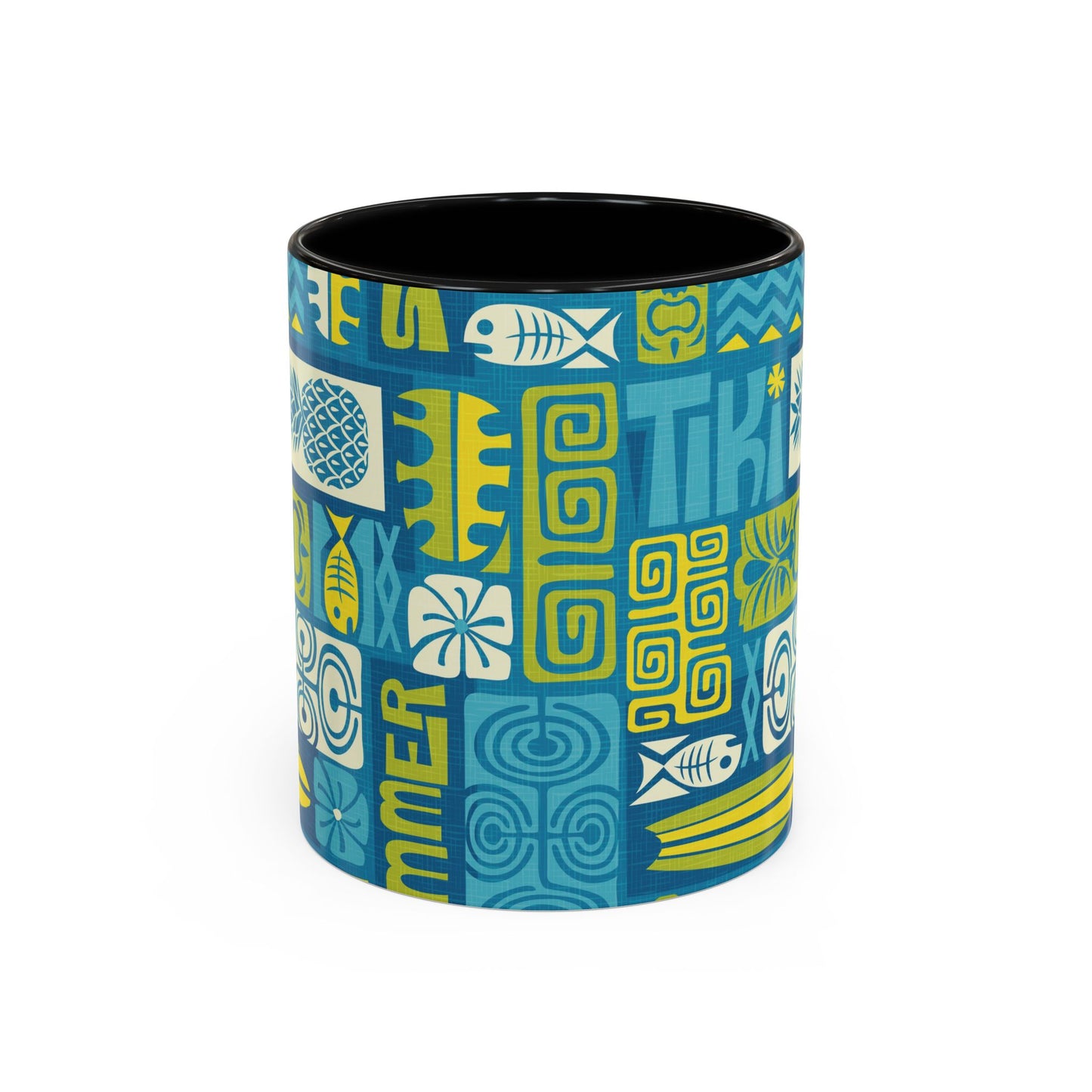 Accent Coffee Mug (11, 15oz), 8 Colors - Tiki Poster Blue