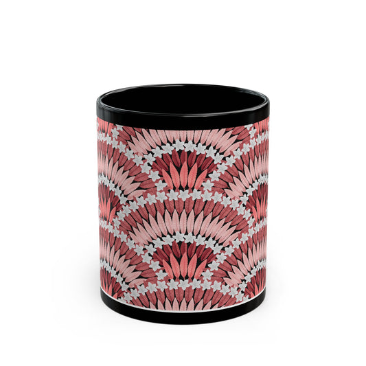 Red Plumeria and Palms Black Coffee Mug