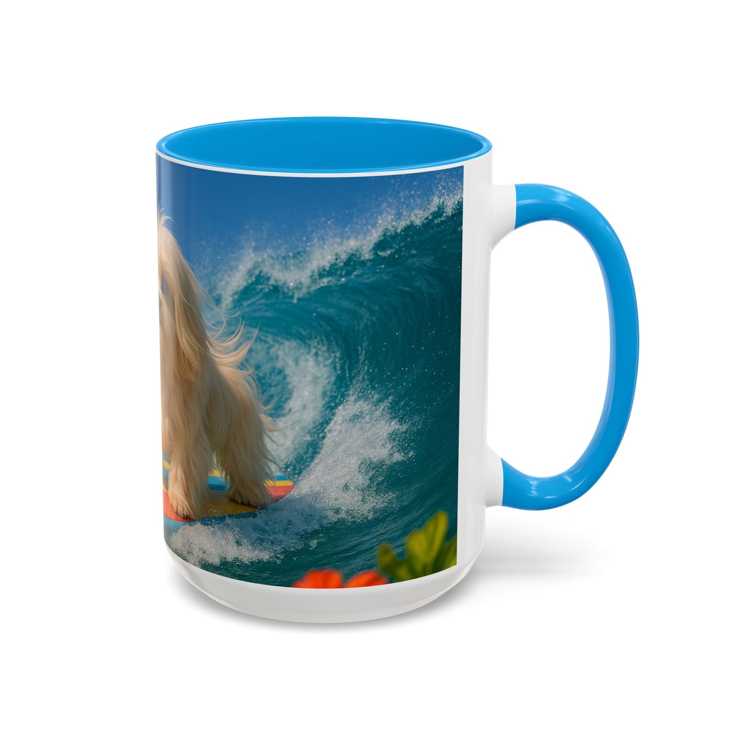 Vibrant Beach Coffee Mug - 11oz & 15oz / Puppy Ariel the Dog Surfer
