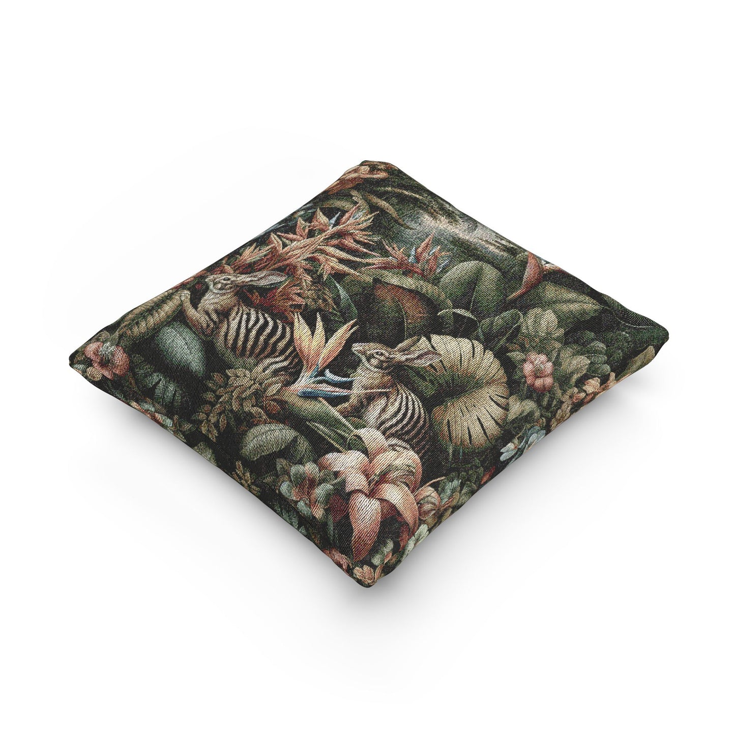 Woven Pillow, 17"W x 18"L ~ Rainforest Sumatran Rabbit Outing