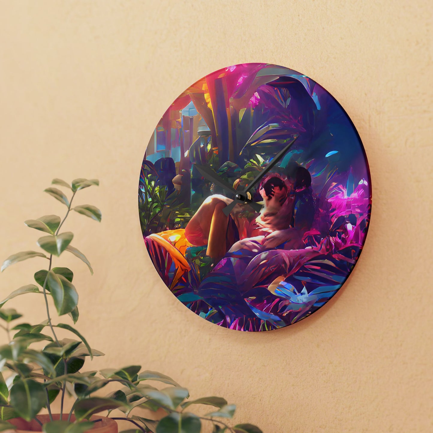 Acrylic Wall Clock, Midnight Kiss in Secret Garden, 4 Variants