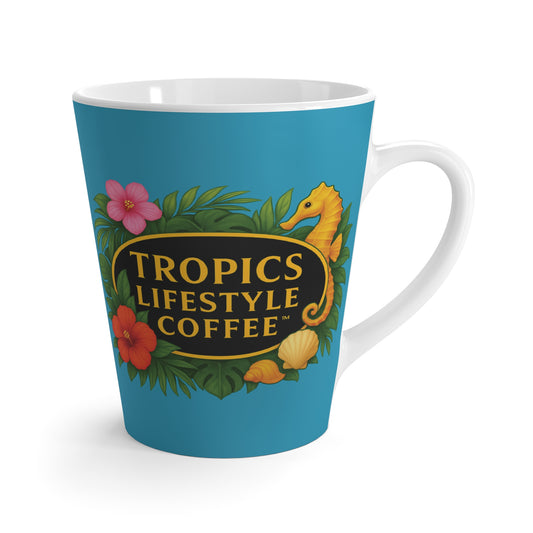 Latte White Mug - Seahorse Fantasy, Turquoise / TLCoffee Logo