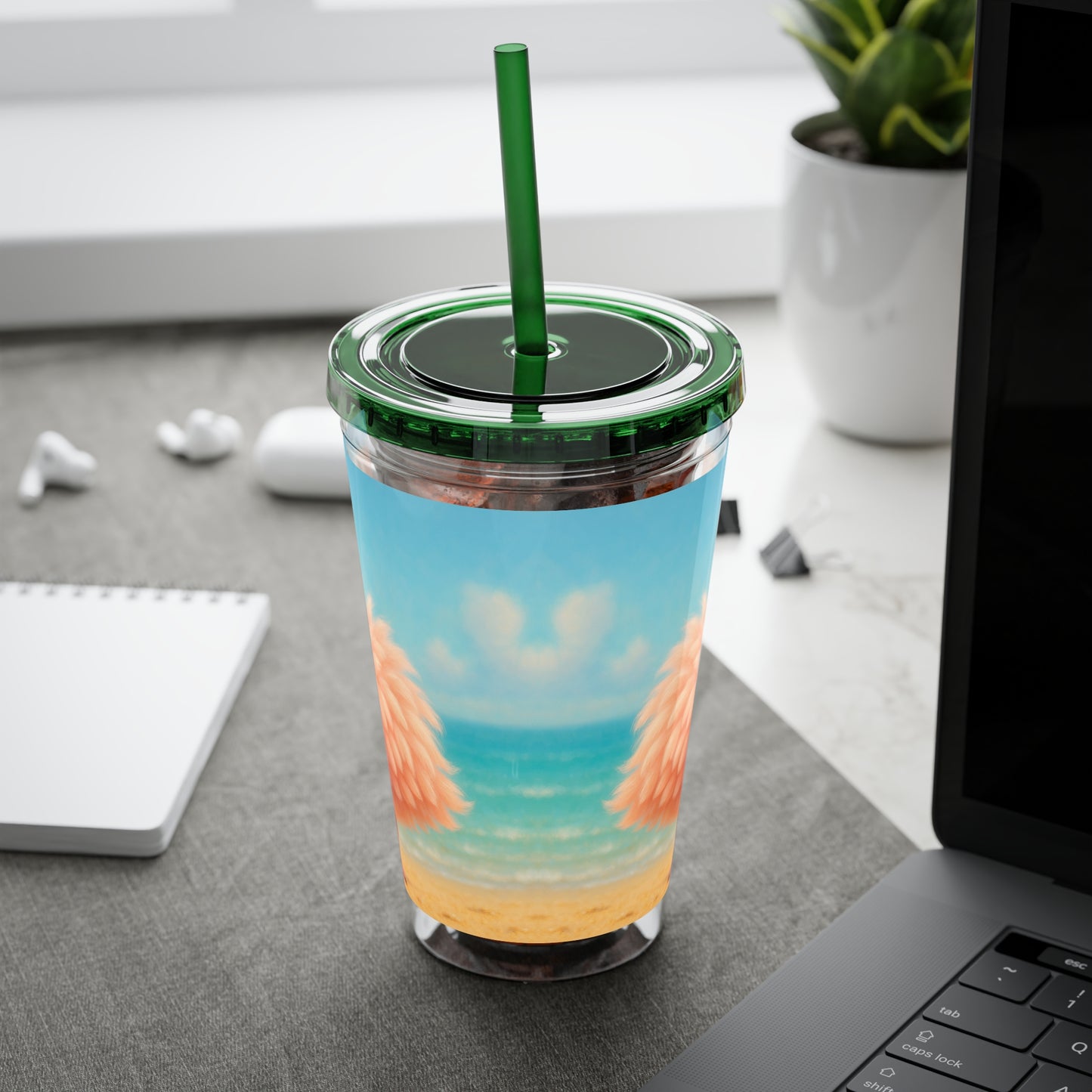 Tropical Tumbler with Straw | 16oz Colorful Travel Cup / Baby Flamingo