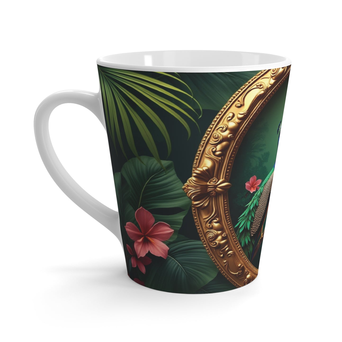 Latte White Mug - Perfect for Coffee Enthusiasts / Framed Two Peacocks