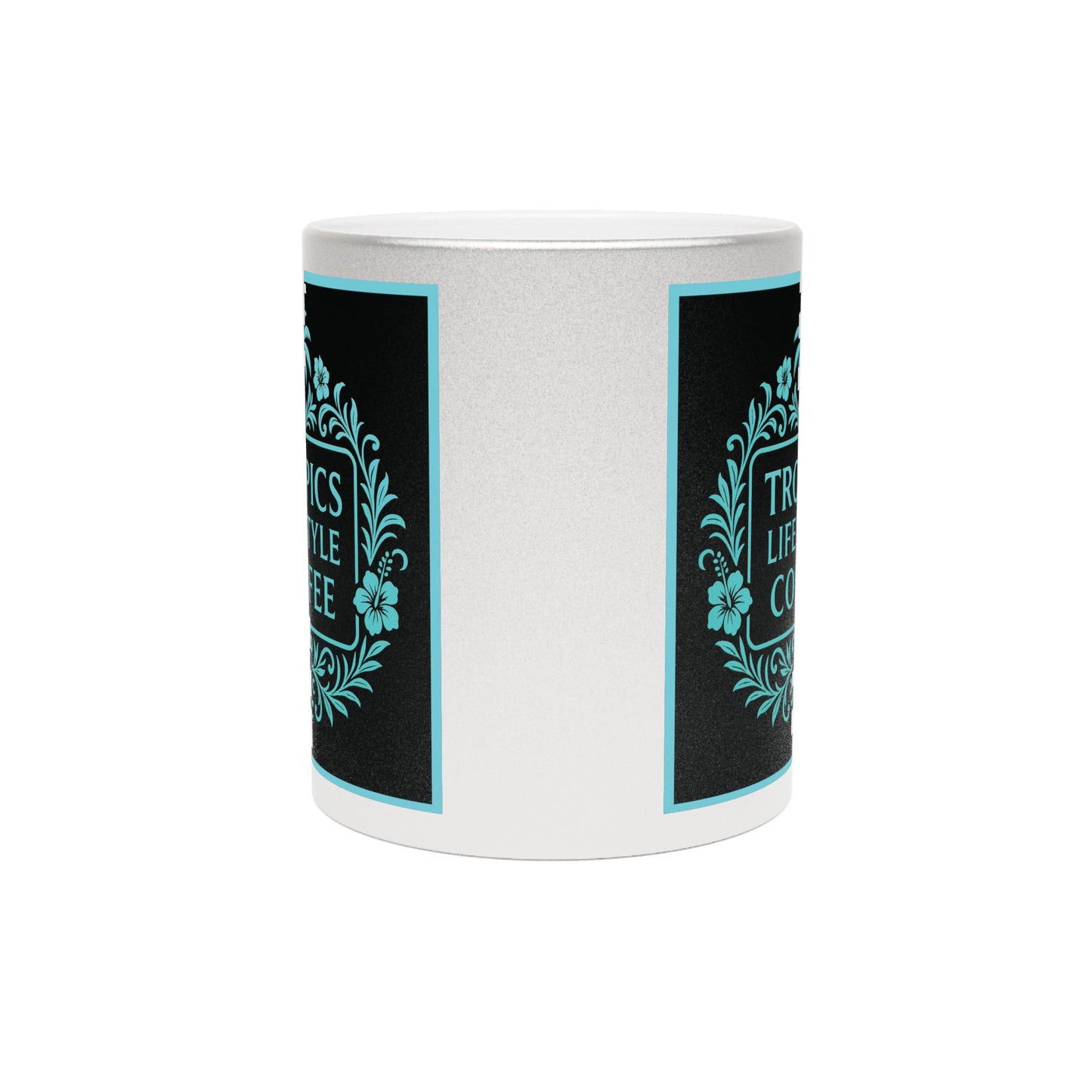 Tropical Metallic Mug, Gold or Silver - Tropics Lifestyle Coffee, Black/Turquoise Logo
