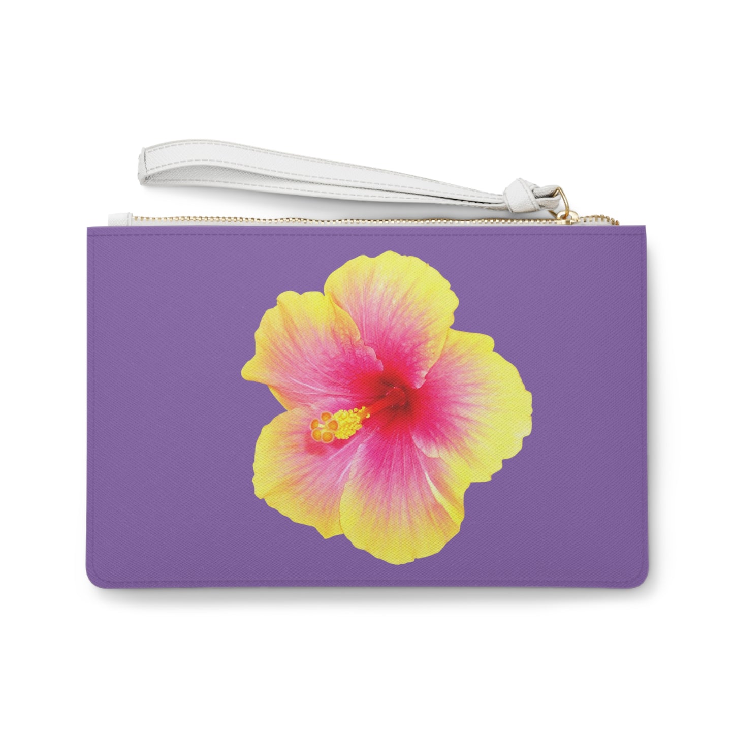 Tropical Faux Leather Clutch Bag - Perfect for Beach Adventures & Summer Vacations / Photo Yellow Hibiscus, Lt. Purple