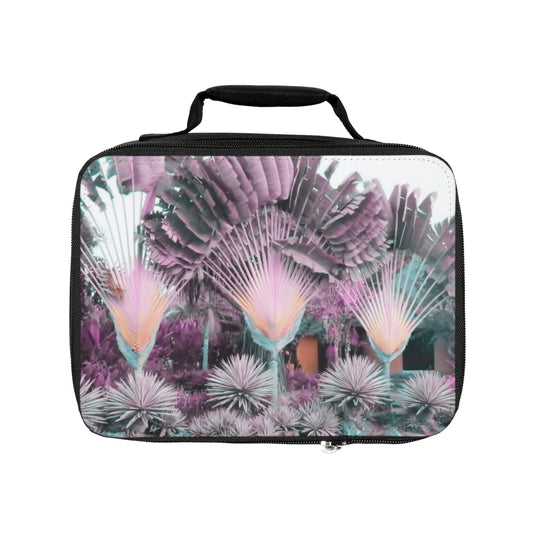 Traveler's Palms/Lilac Lunch Bag - Eco-Friendly Insulated Tote, Adult and Child Lunchbox / Perfect for Picnics, Beach Outings