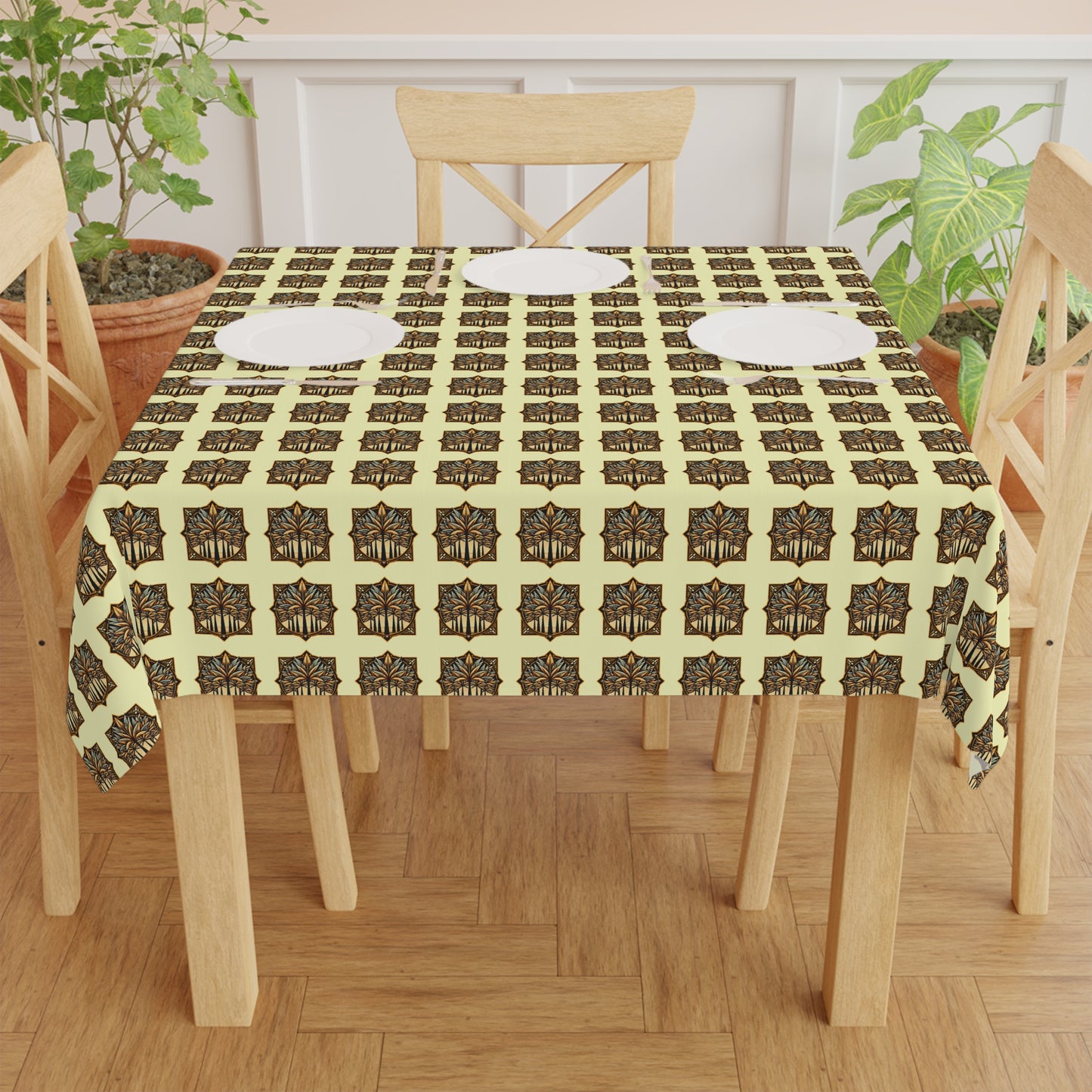 Art Deco Palms/Buttercream ! Square Tablecloth, 55" x 55"