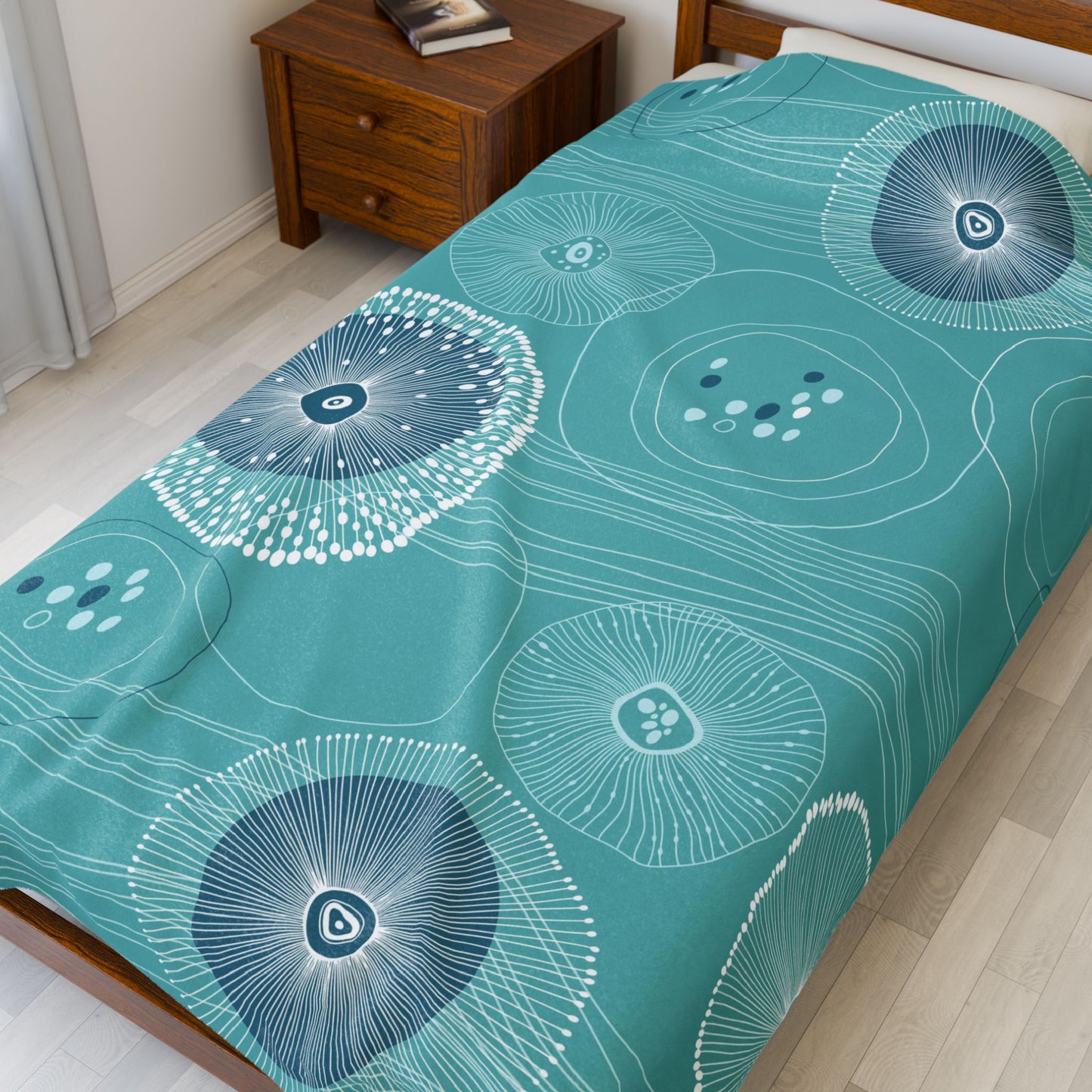 Plankton Drift Teal Velveteen Plush Blanket