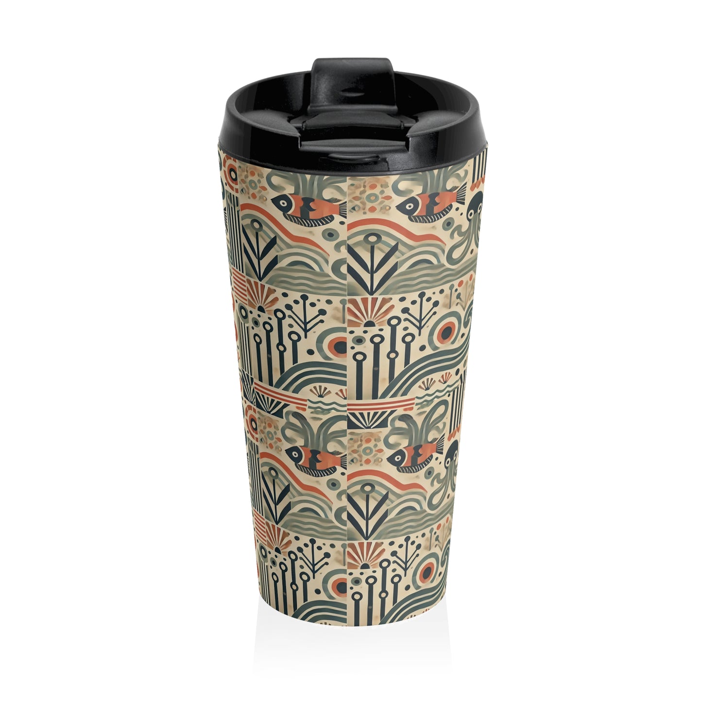 15 oz. Stainless Steel Travel Mug / Mid-Century Octopus