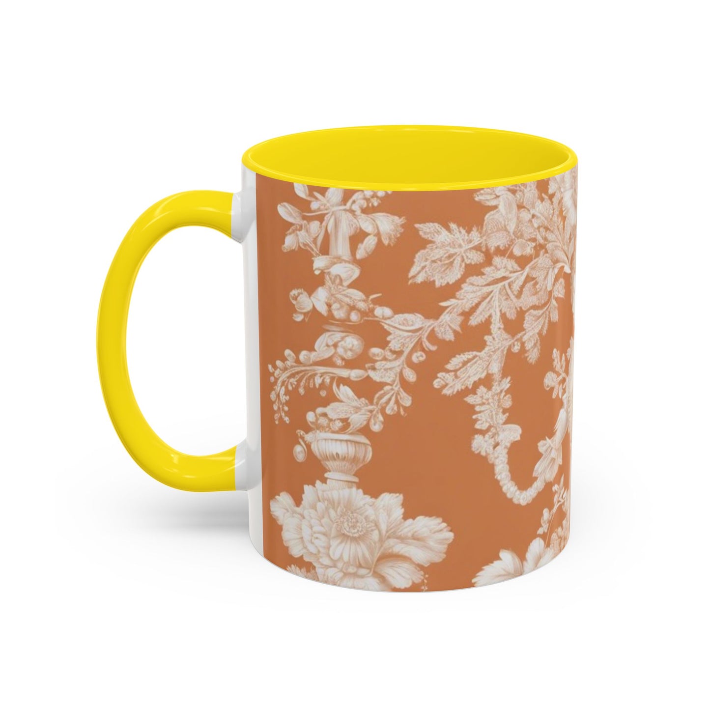 Accent Coffee Mug (11, 15oz), Pearl Lady Toile/Melon, Various Colors