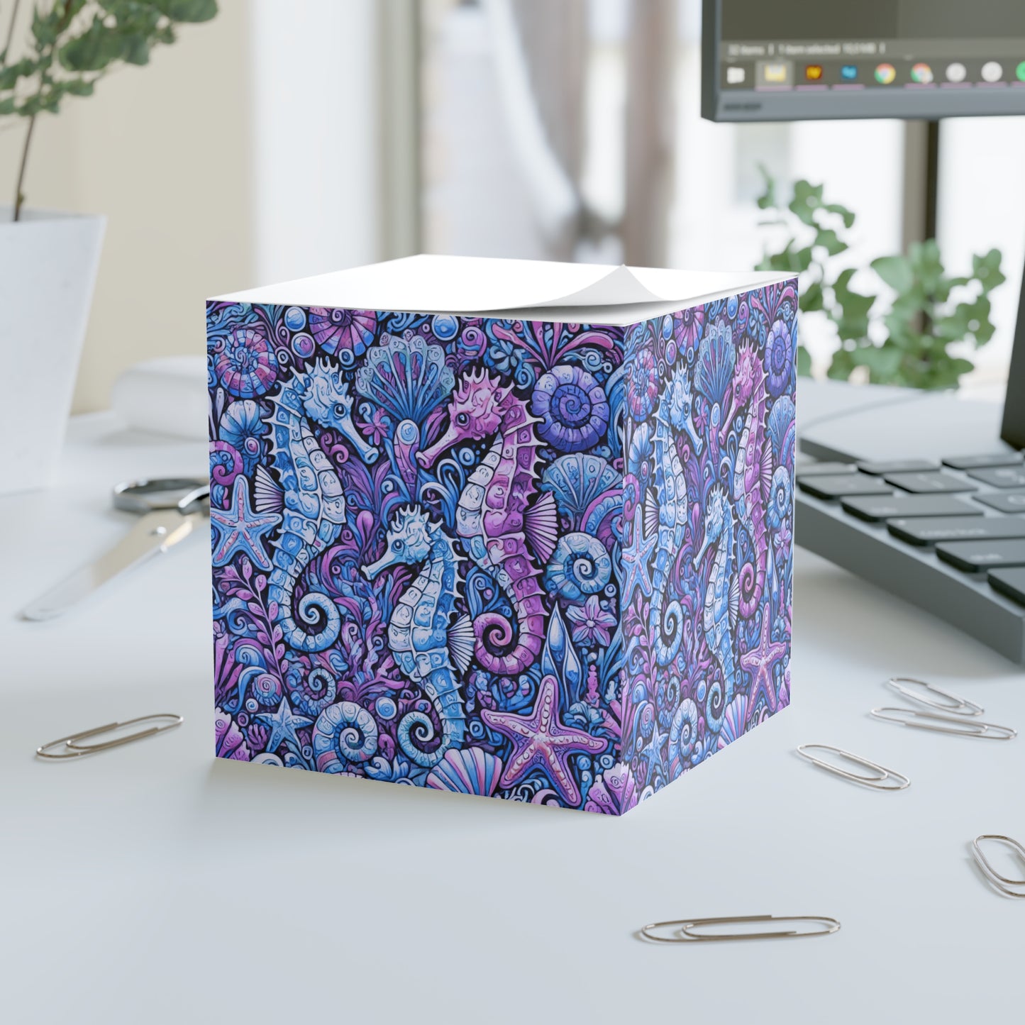 Note Cube - Seahorse Trio/Blue