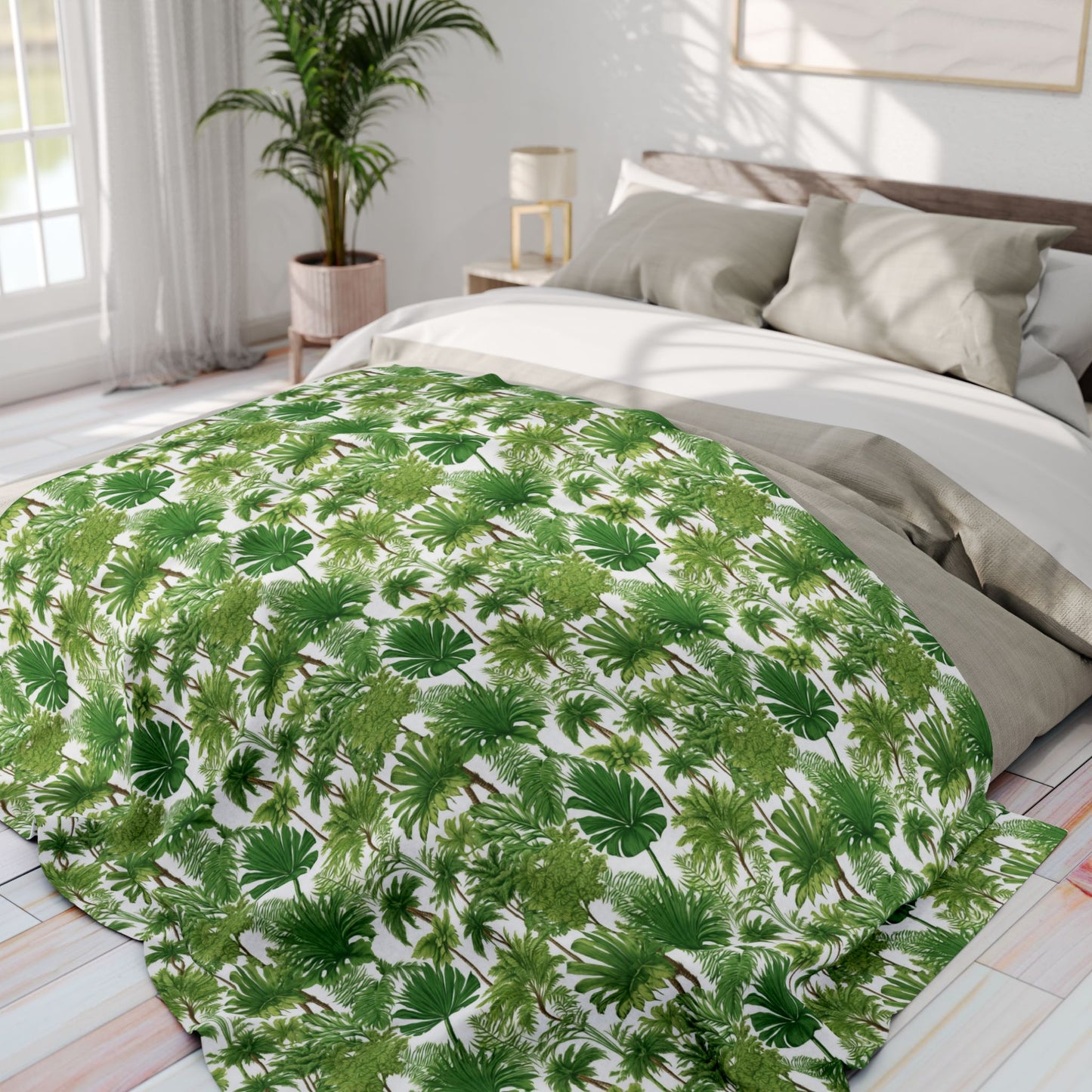 Fantasy Green Palms in Paradise Fleece Blanket - Colorful Tropical Design