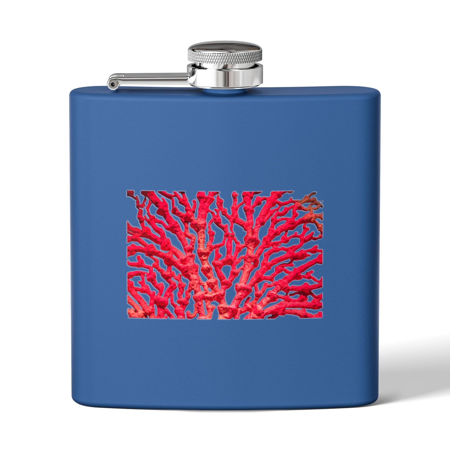 Tropical Stainless Steel 6 oz. Flask, Many Colors  – Real Red Coral