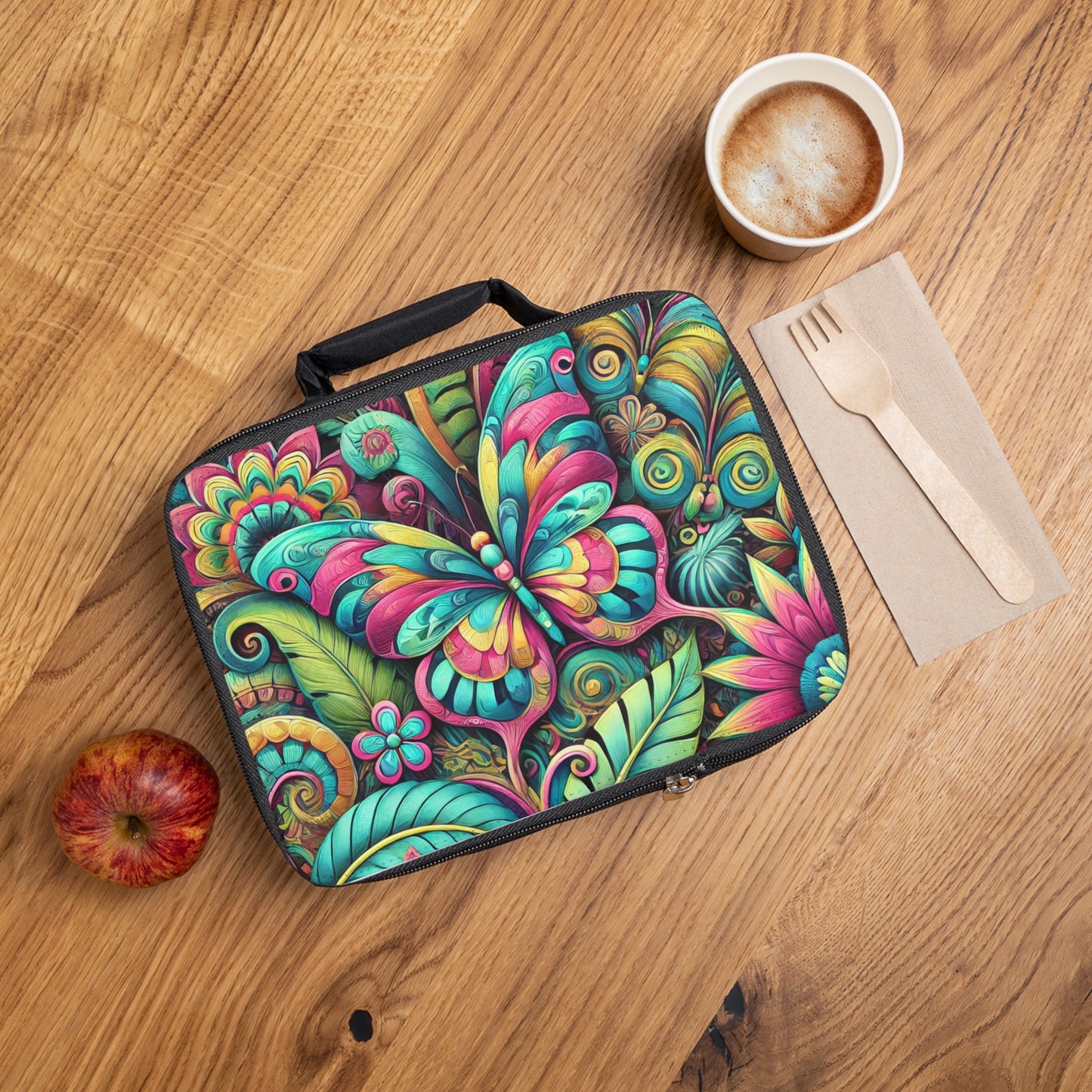 Rainforest Butterfly Pop Lunch Bag - Eco-Friendly Insulated Tote, Adult and Child Lunchbox / Perfect for Picnics, Beach Outings