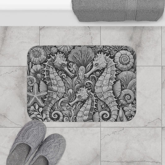 Seahorse Trio/Noir Bath Mat, 2 Sizes - Tropical Vibes for Home Decor