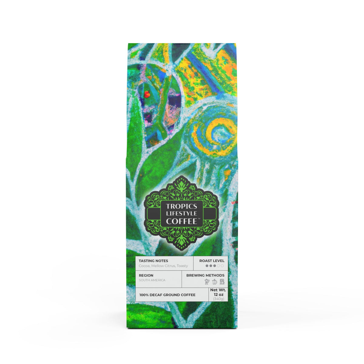 Rainforest Mist™ Single Origin DECAF (Medium Roast), Specialty Grade Craft Coffee / Amazon Whimsy, Green