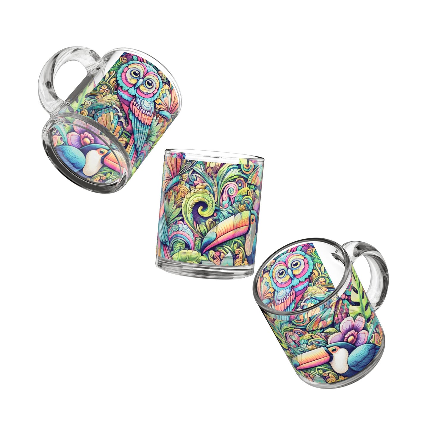 Tropical Glass Mug - 10oz Coffee Cup / Rainforest Funday