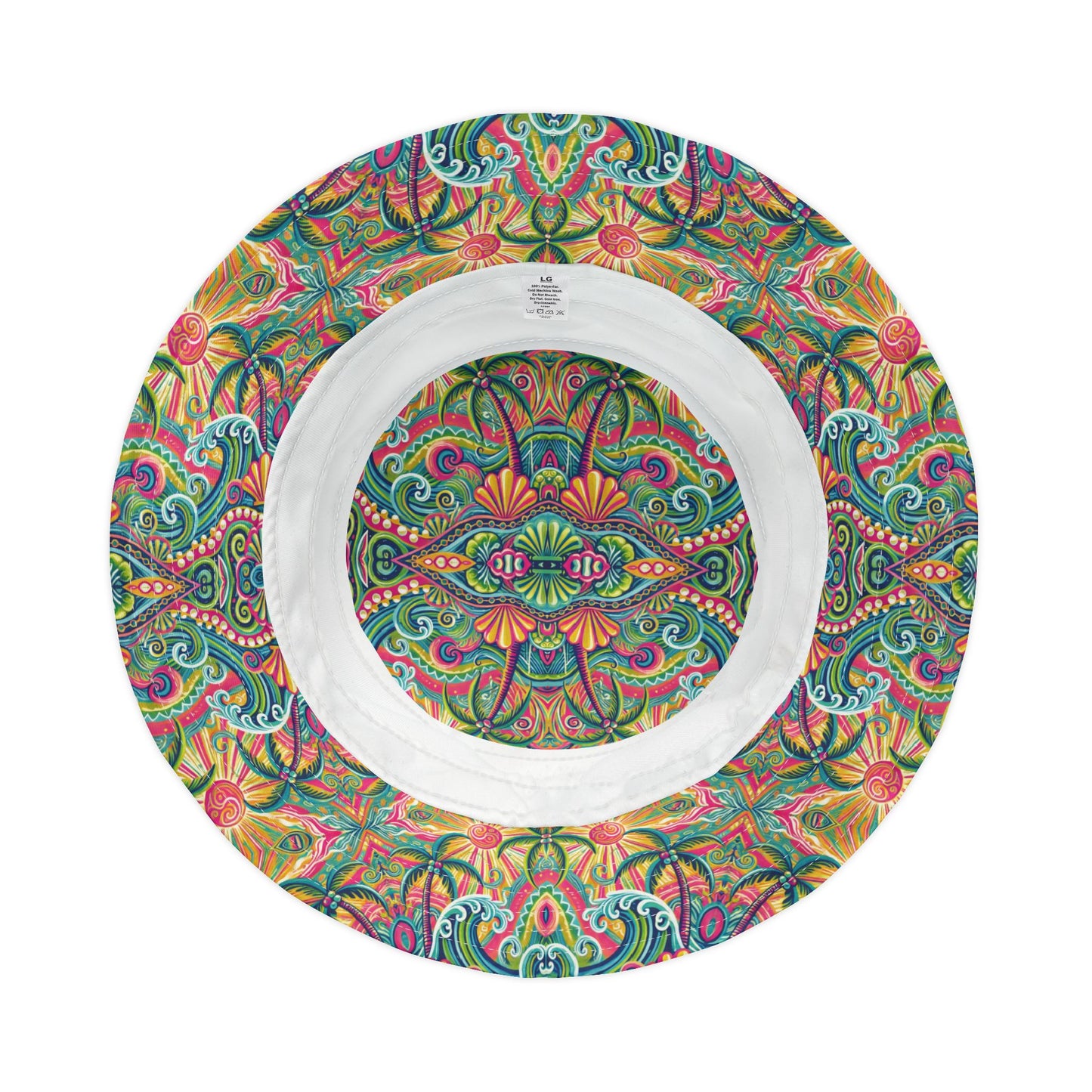 Tropical Polyester Bucket Hat, 2 Sizes - Kaleido Bay/White