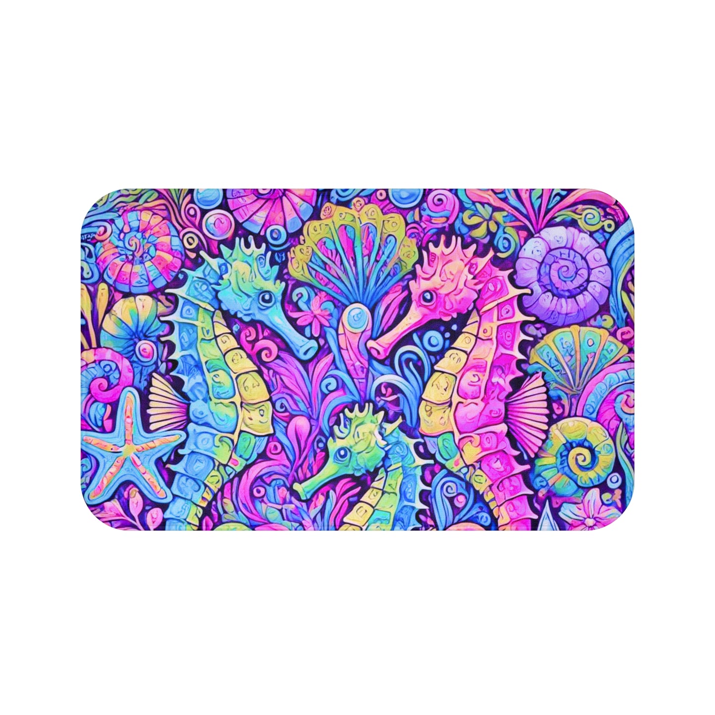 Seahorse Trio/Fantasy Pop Bath Mat, 2 Sizes - Tropical Vibes for Home Decor
