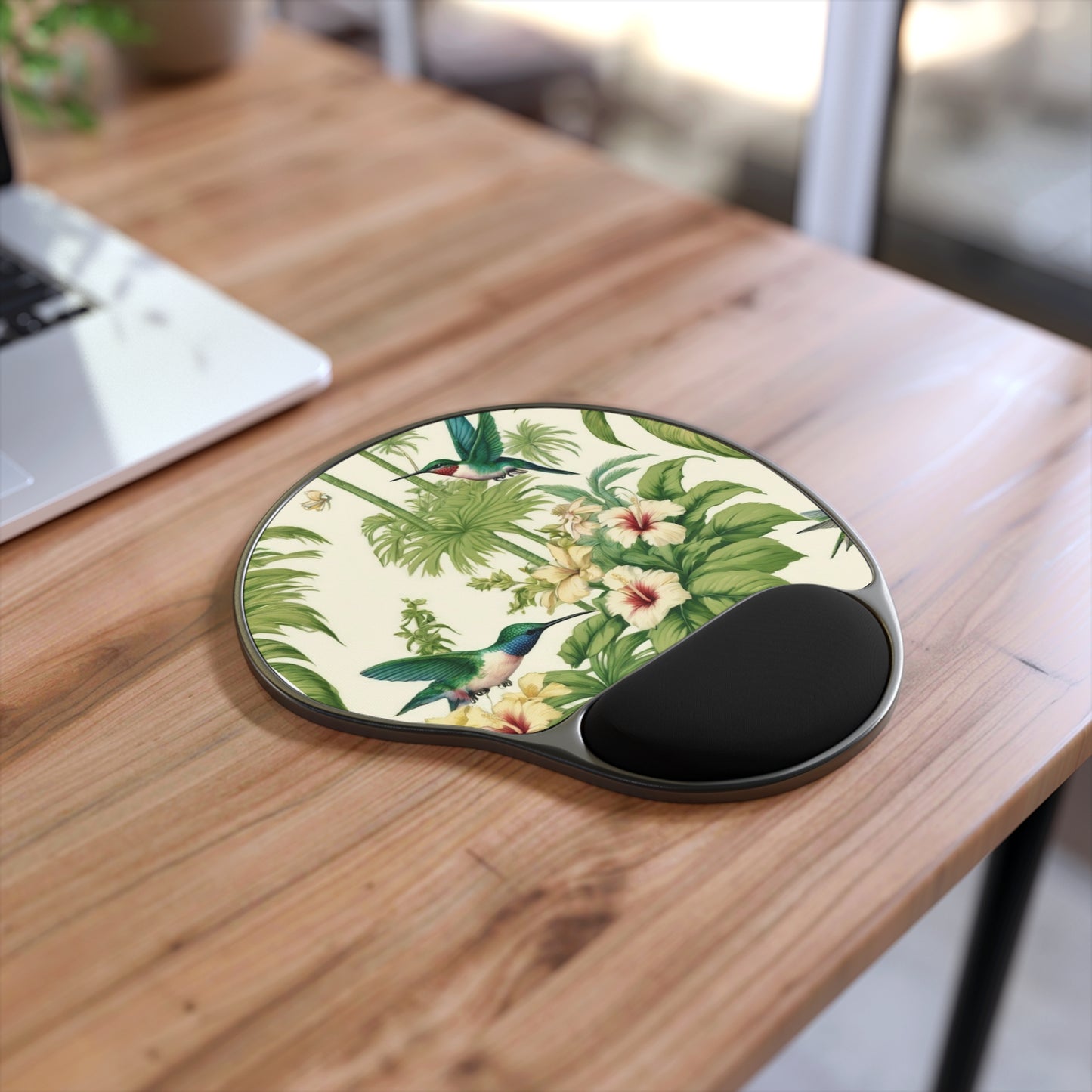 Mouse Pad With Wrist Rest, Hummingbirds & Flowers, Buttercream